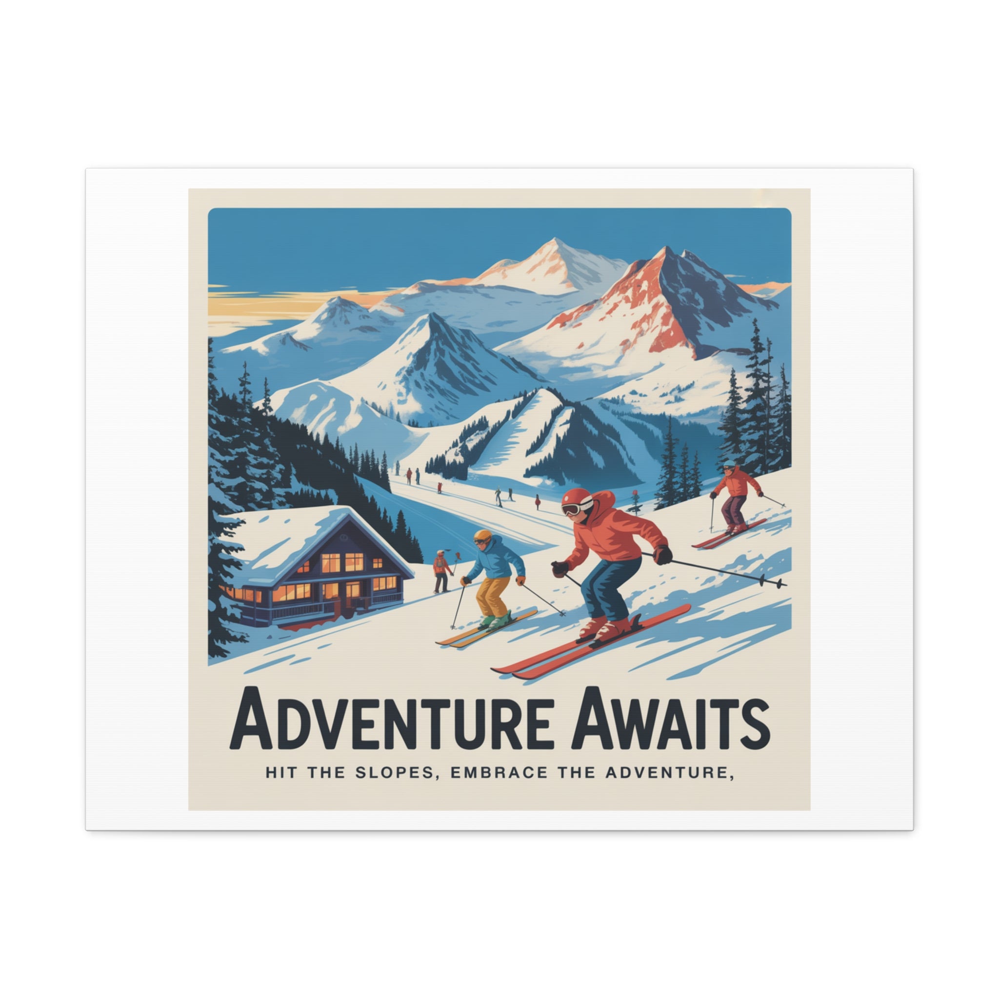 Adventure Awaits Ski Poster Canvas | Matte Stretched Wall Art