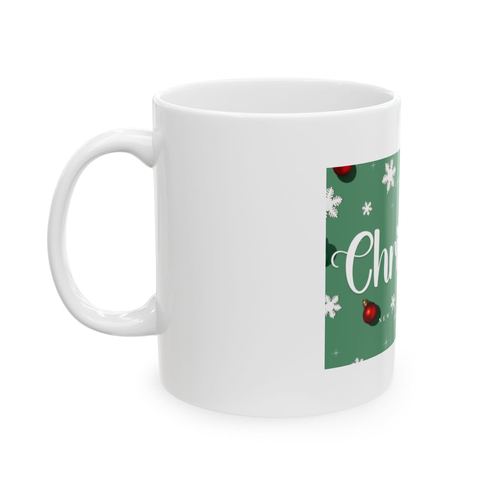 Christmas Ornament Pattern Ceramic Mug — Festive Green Holiday Coffee Cup (11oz & 15oz)