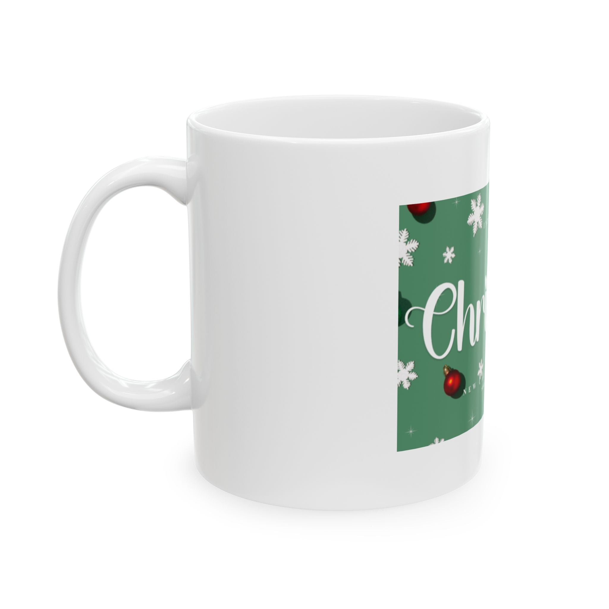 Christmas Ornament Pattern Ceramic Mug — Festive Green Holiday Coffee Cup (11oz & 15oz)
