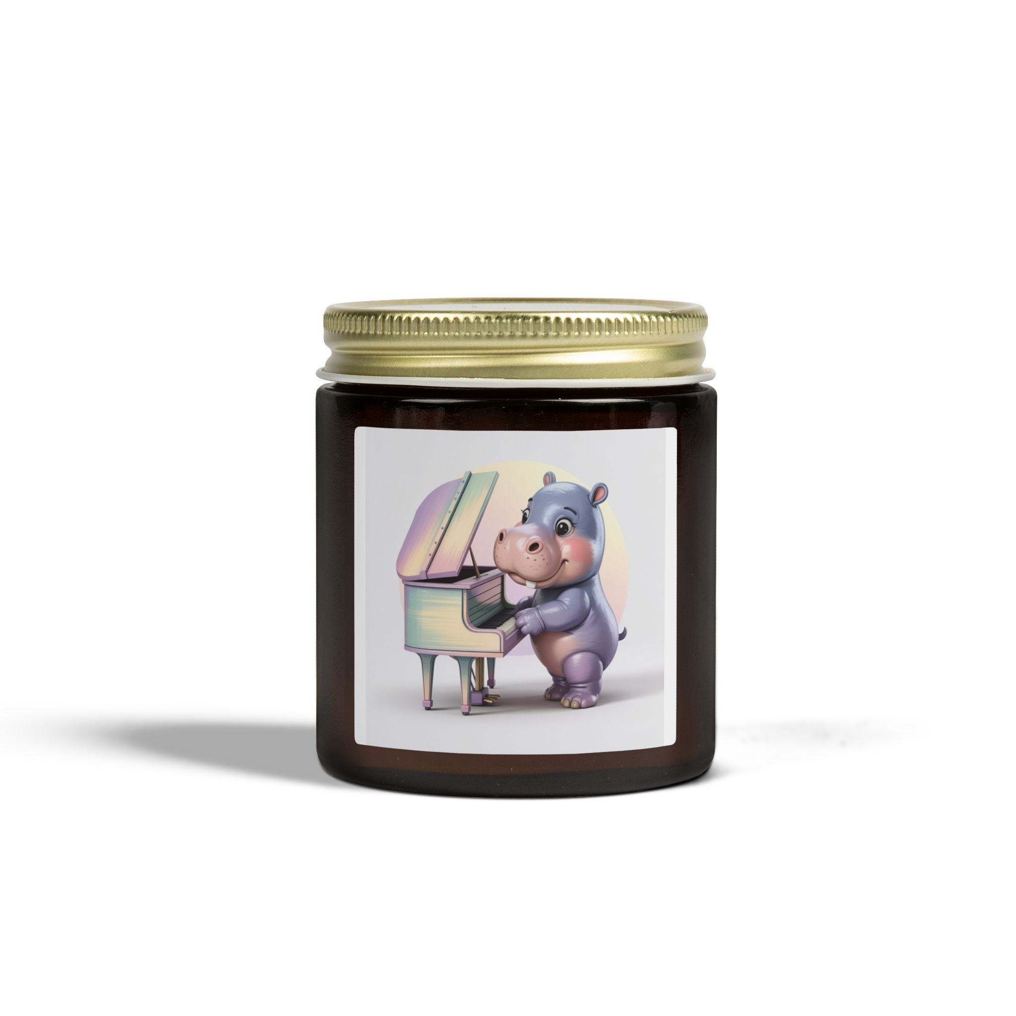 Coconut Apricot Scented Candle — Cute Hippo at Piano (4oz/9oz)