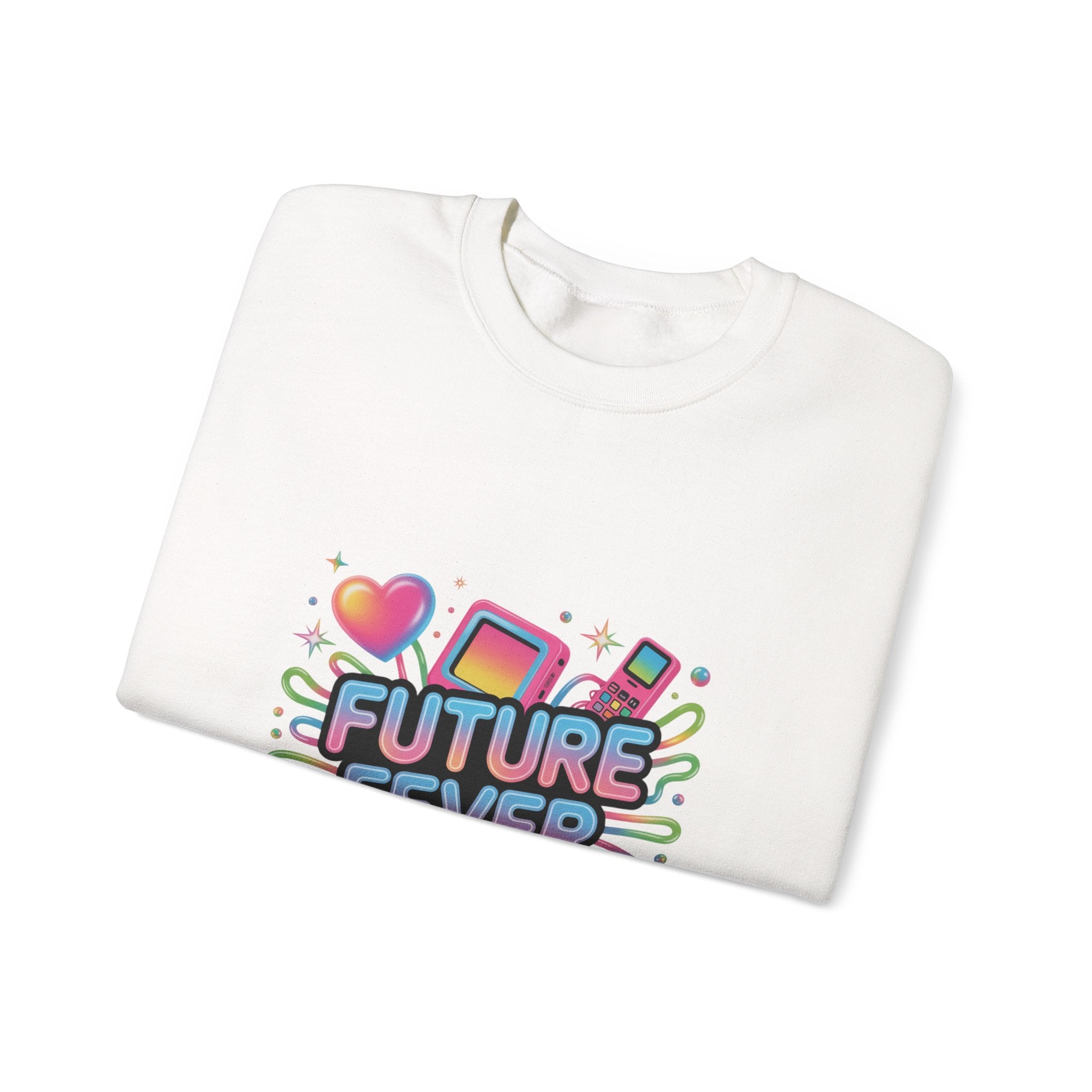 Future Fever chrome text Sweatshirt | Y2K cyber holo aesthetic, retro tech print