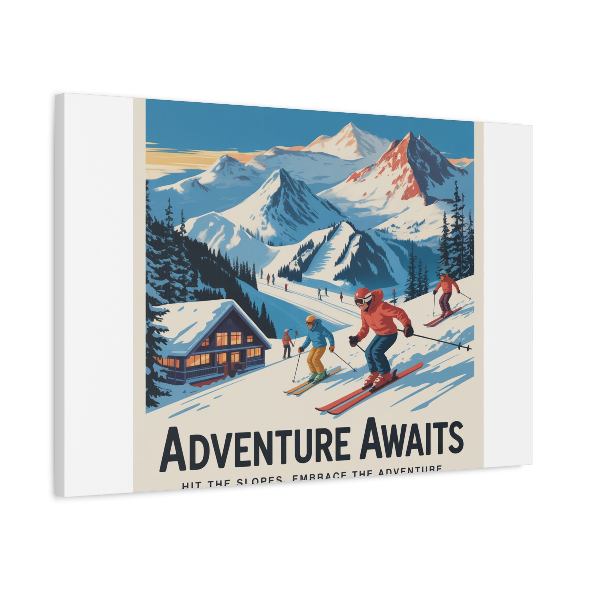 Adventure Awaits Ski Poster Canvas | Matte Stretched Wall Art