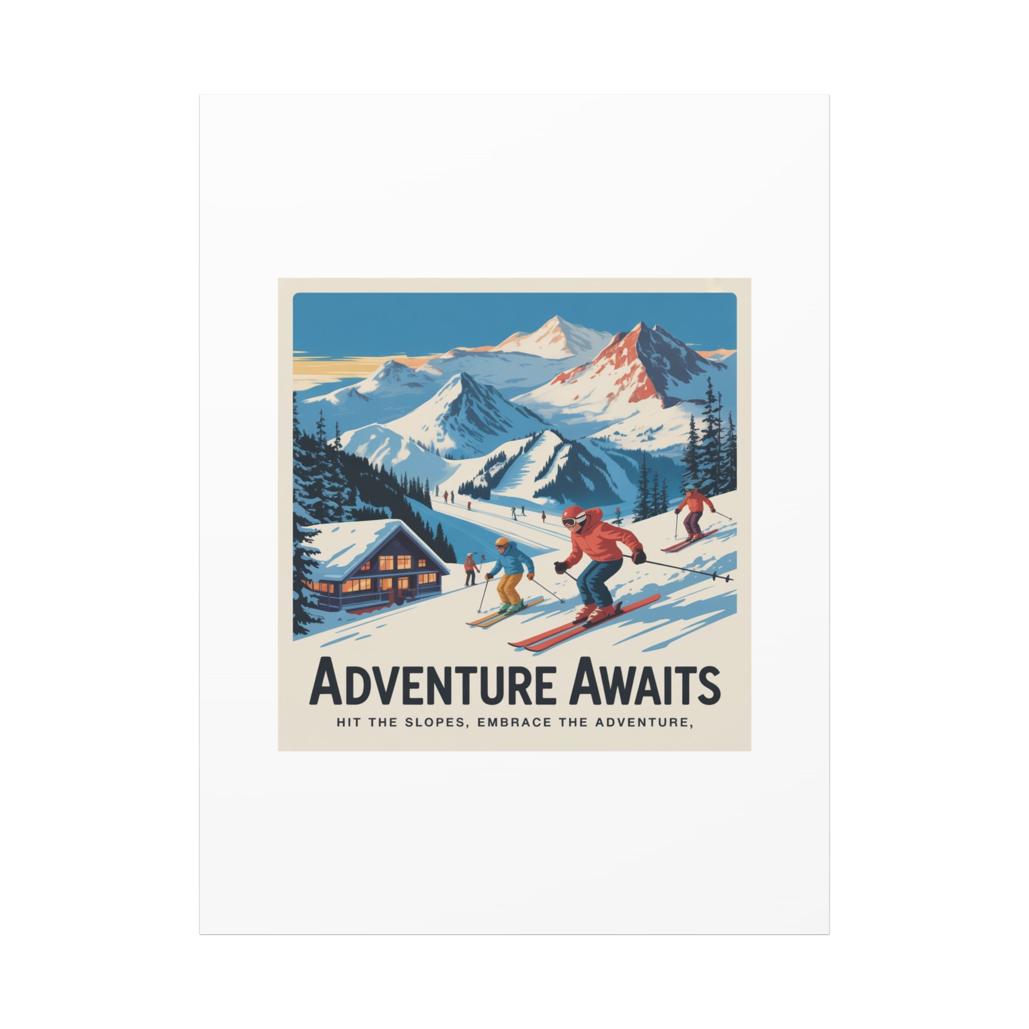 Adventure Awaits Ski Poster Canvas | Matte Stretched Wall Art