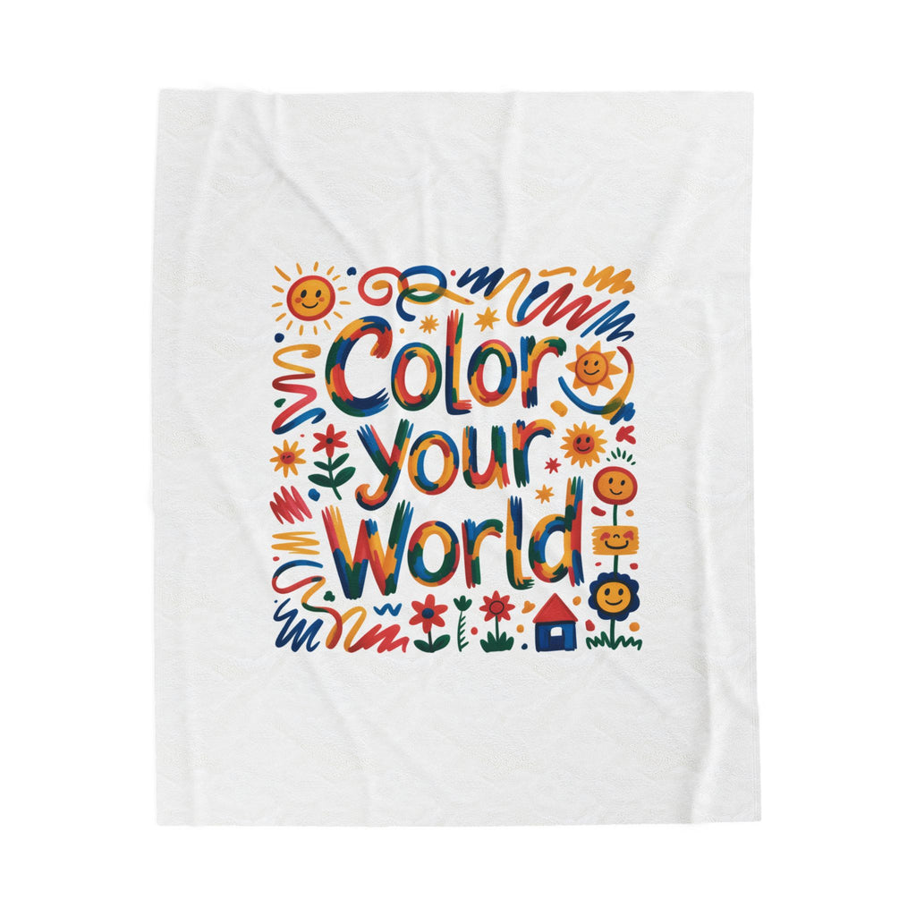 Color Your World Velveteen Plush Blanket | Bright Doodles, Suns & Flowers