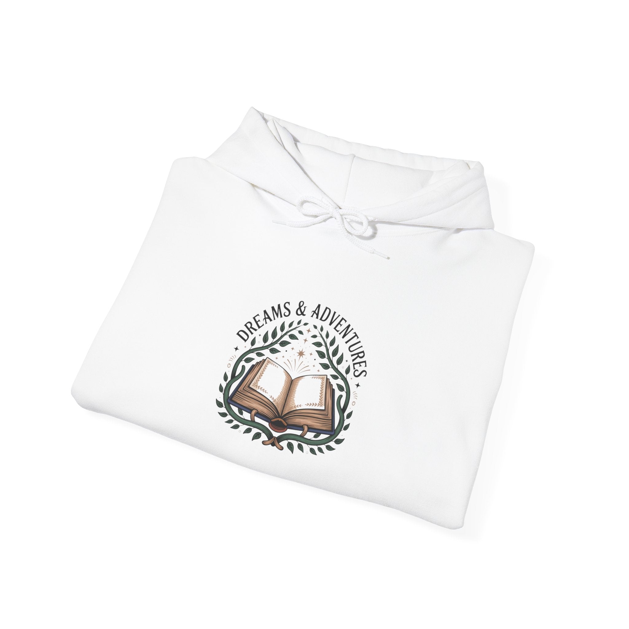 Book Lover Hoodie – "Stories & Adventure" Open Book Graphic