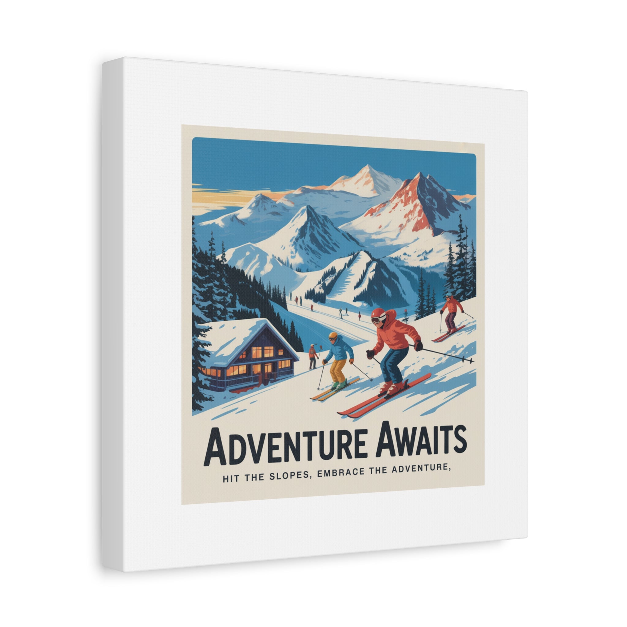 Adventure Awaits Ski Poster Canvas | Matte Stretched Wall Art