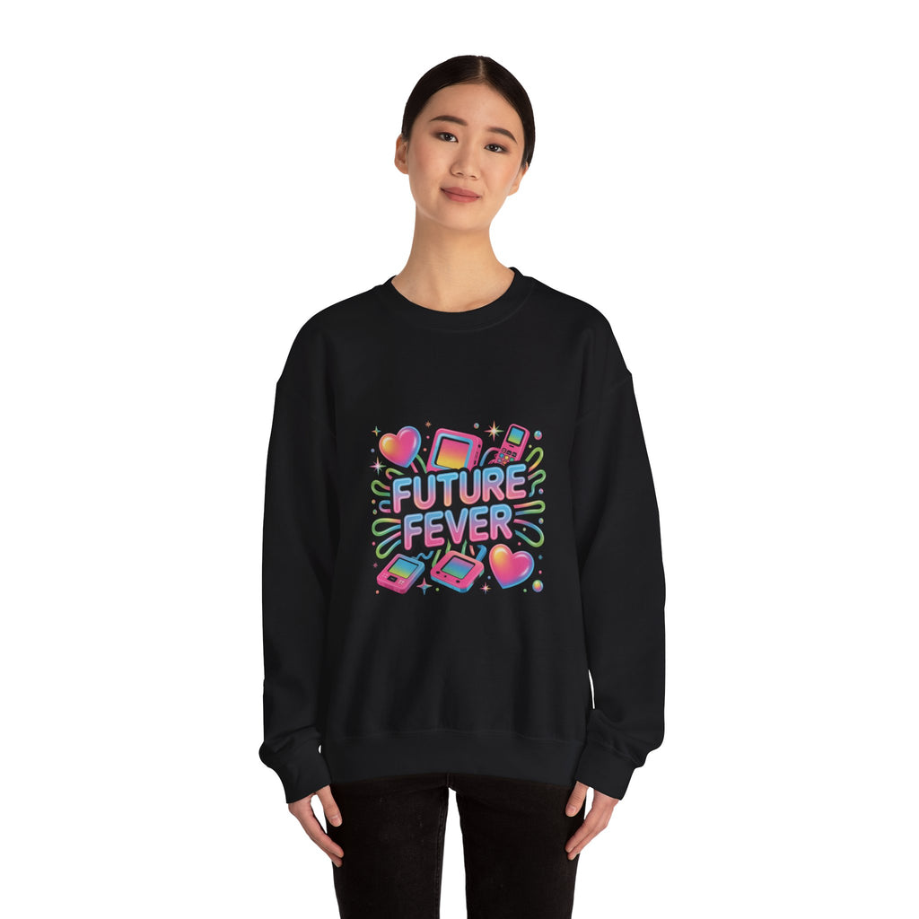 Future Fever chrome text Sweatshirt | Y2K cyber holo aesthetic, retro tech print