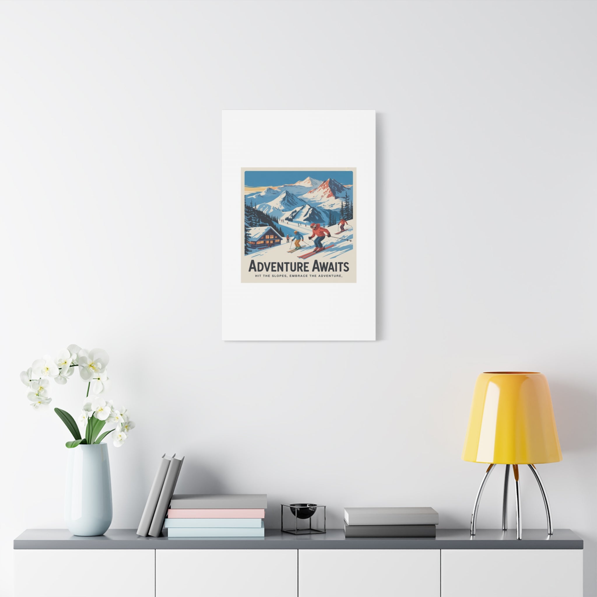 Adventure Awaits Ski Poster Canvas | Matte Stretched Wall Art