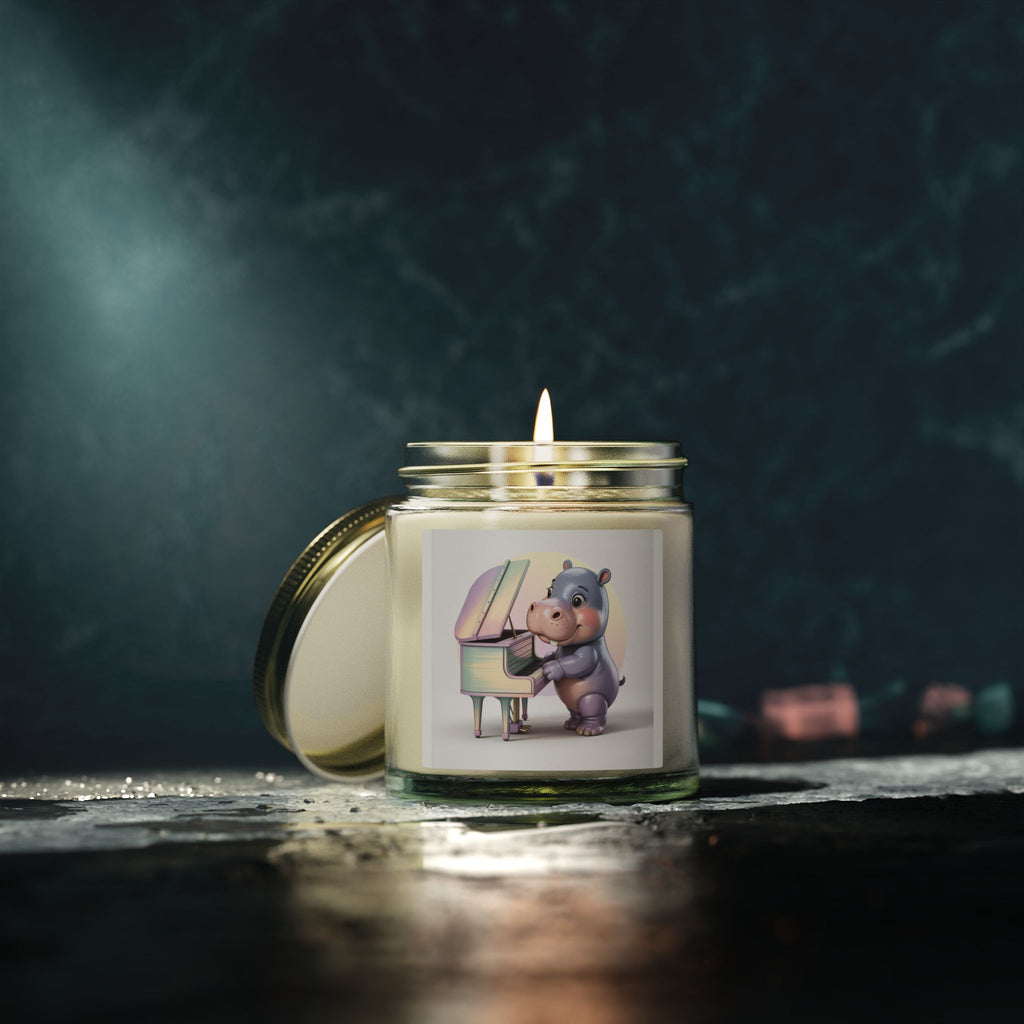 Coconut Apricot Scented Candle — Cute Hippo at Piano (4oz/9oz)
