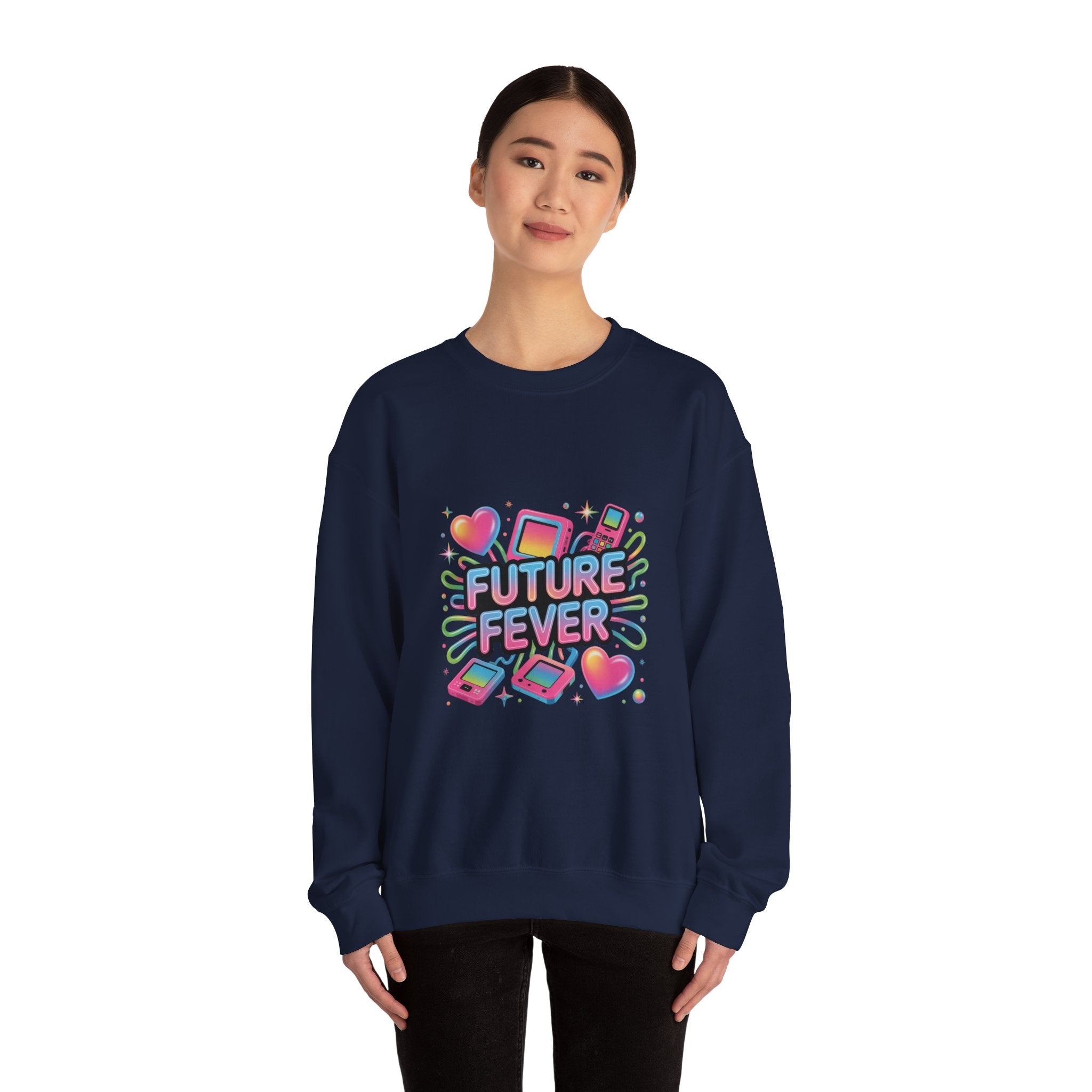 Future Fever chrome text Sweatshirt | Y2K cyber holo aesthetic, retro tech print