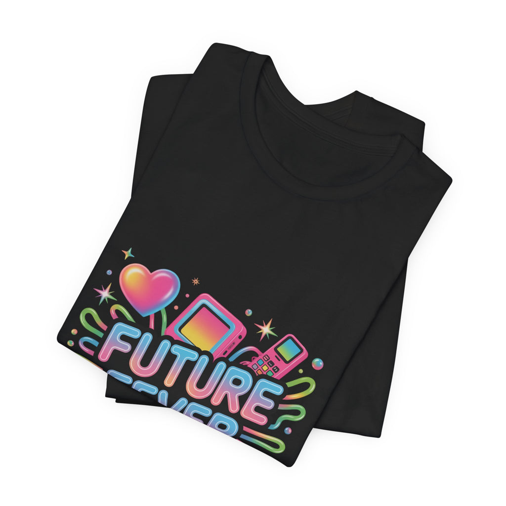 Future Fever Tee | Y2K Cyber Holo, retro tech chrome text