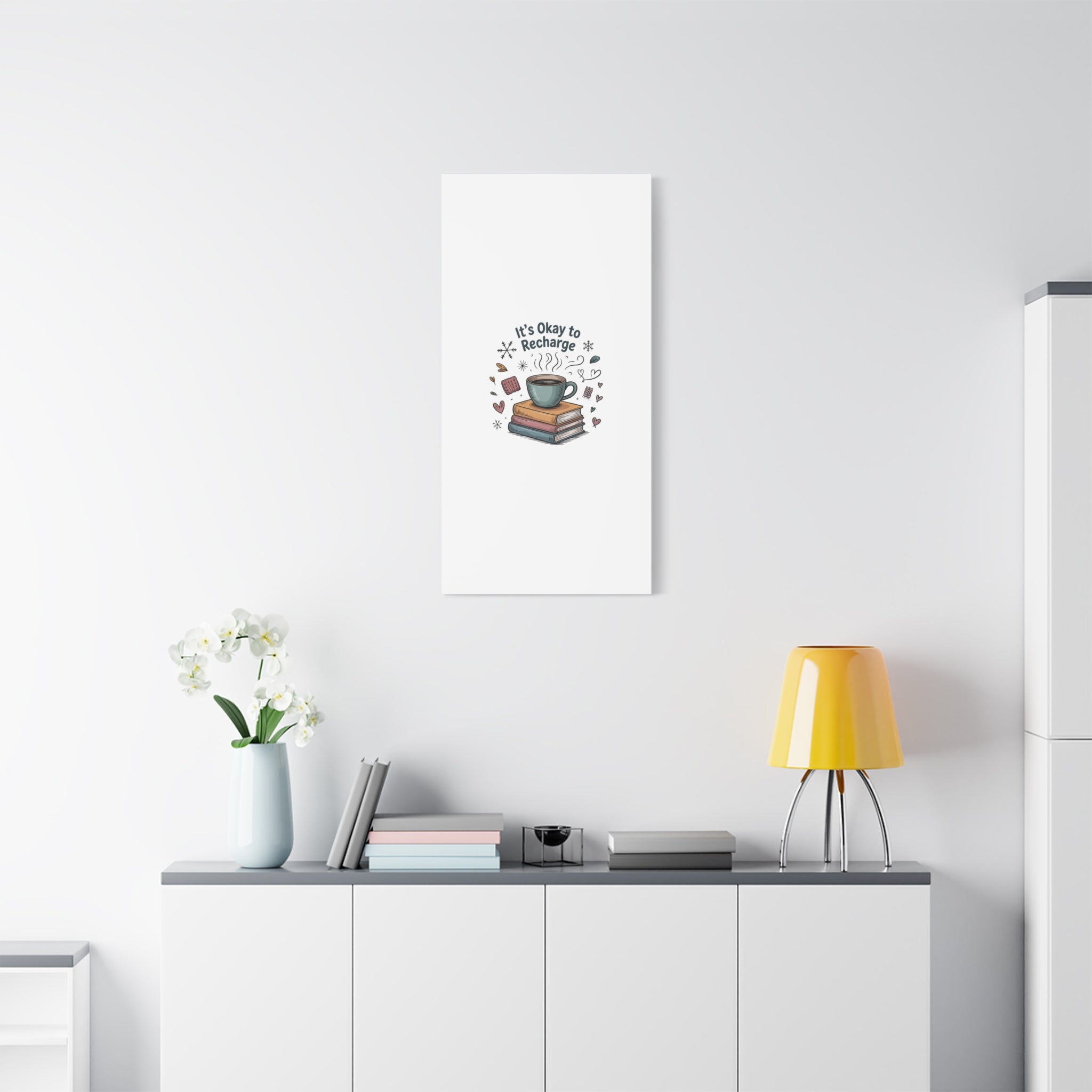 It's Okay to Recharge Canvas Wall Art - Cozy Coffee & Books Home Decor
