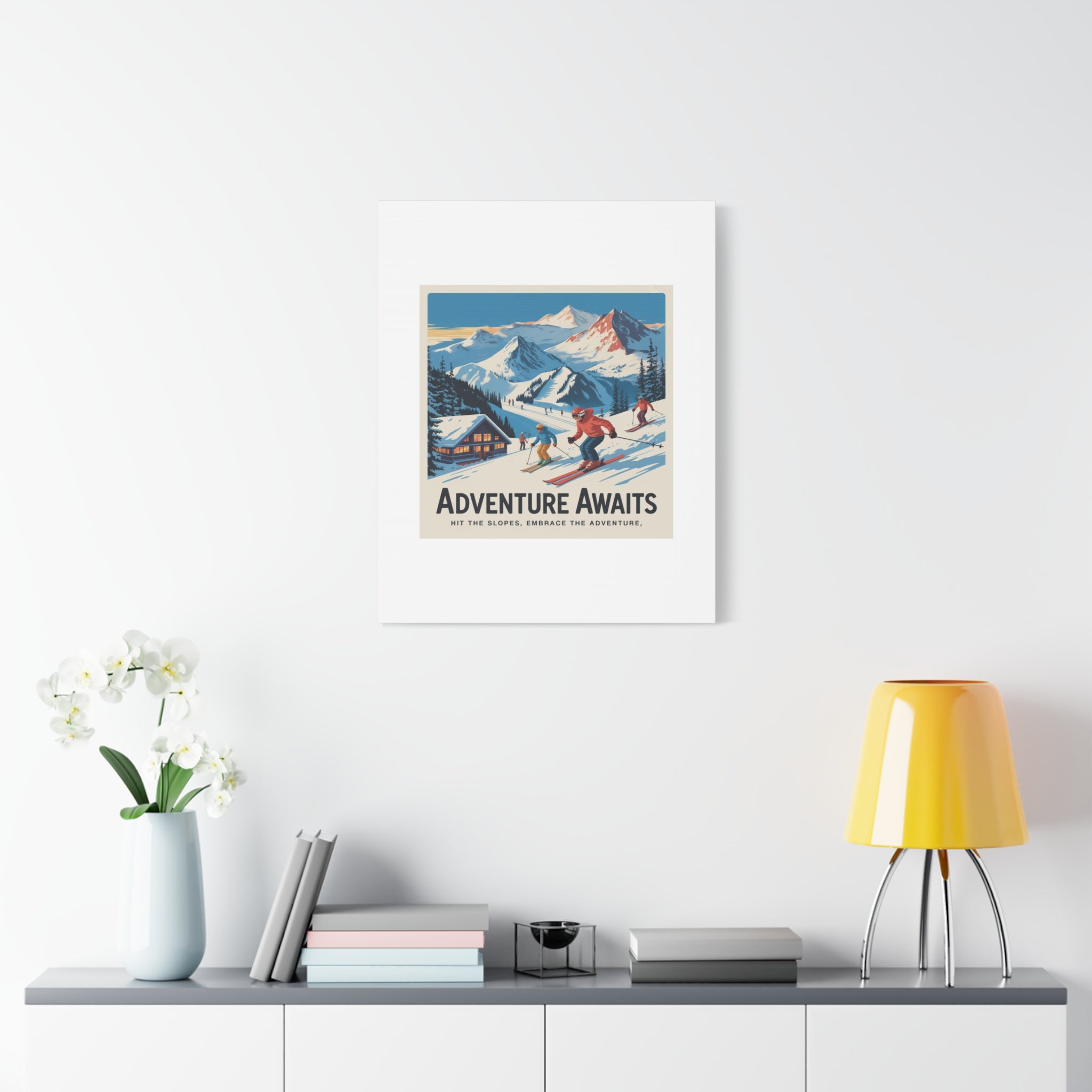 Adventure Awaits Ski Poster Canvas | Matte Stretched Wall Art