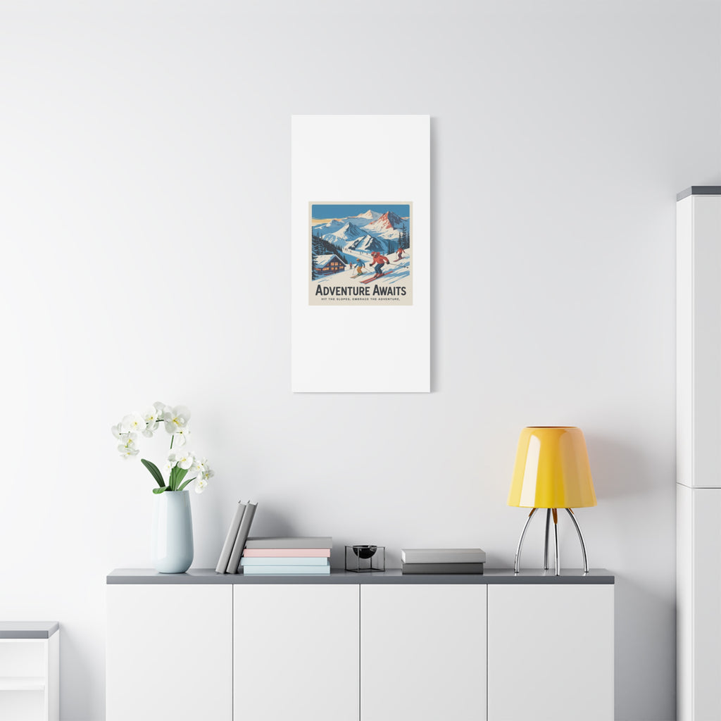 Adventure Awaits Ski Poster Canvas | Matte Stretched Wall Art