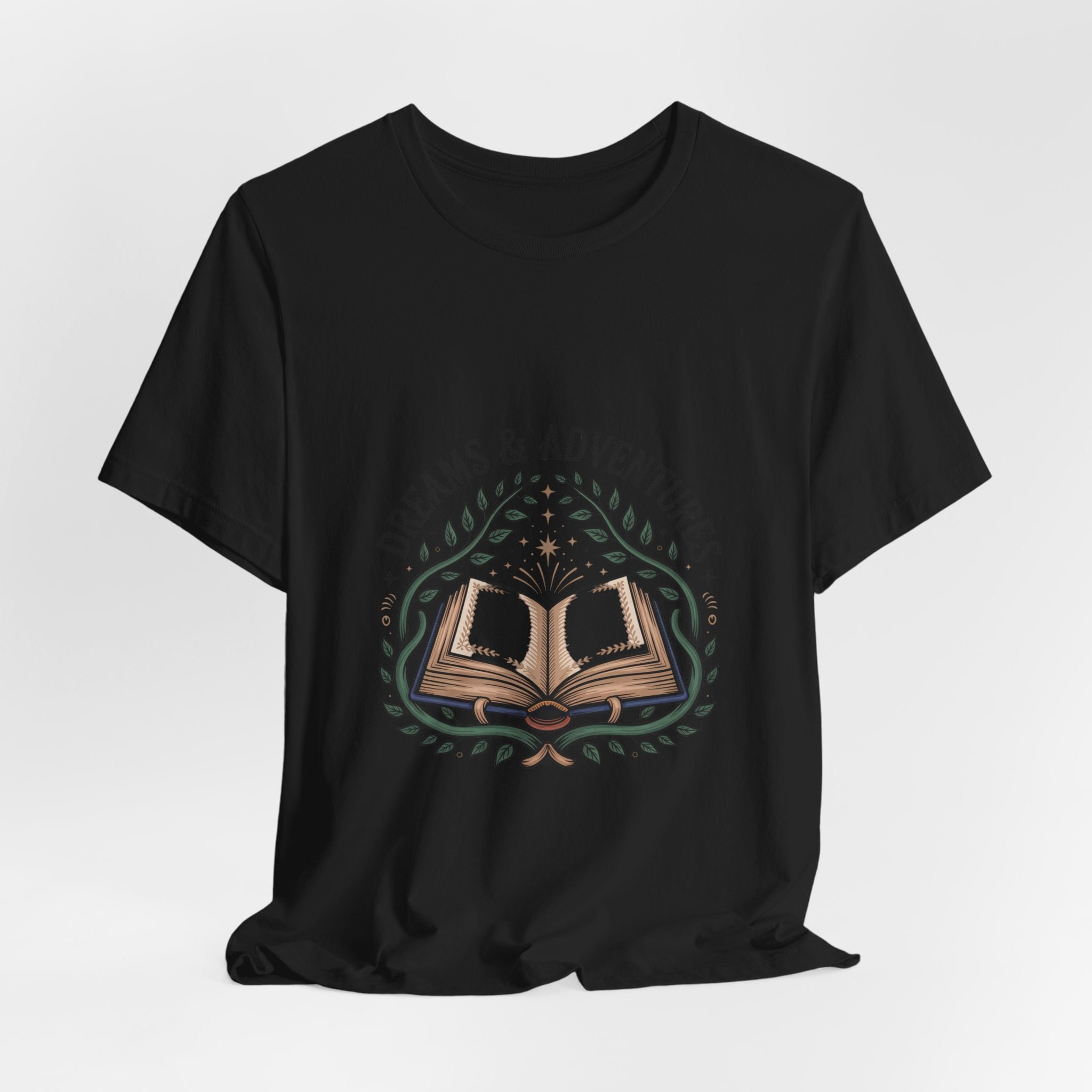 Dreams & Adventures Book T-Shirt — Literary Graphic Tee for Readers & Travelers