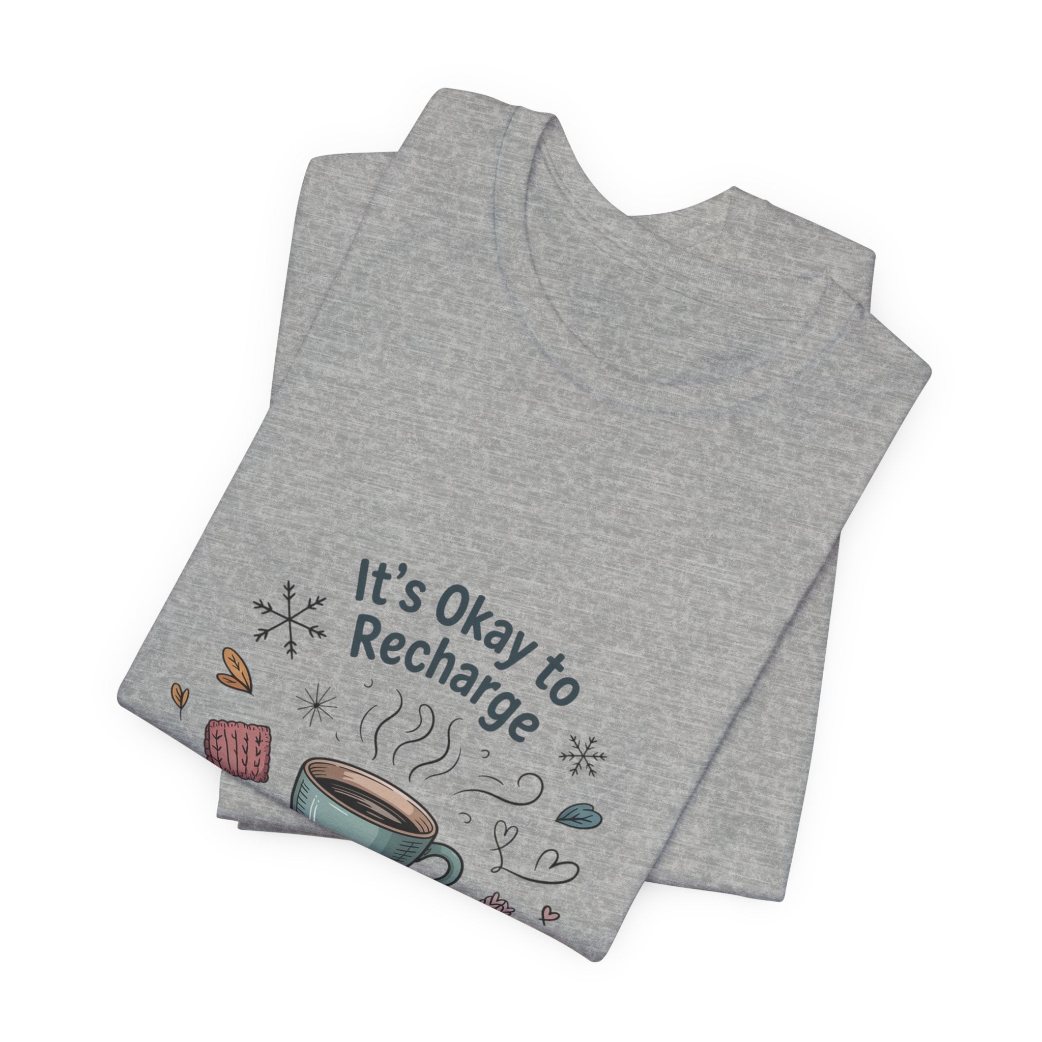 It's Okay to Recharge Tee — Cozy Book & Coffee Relaxation Shirt