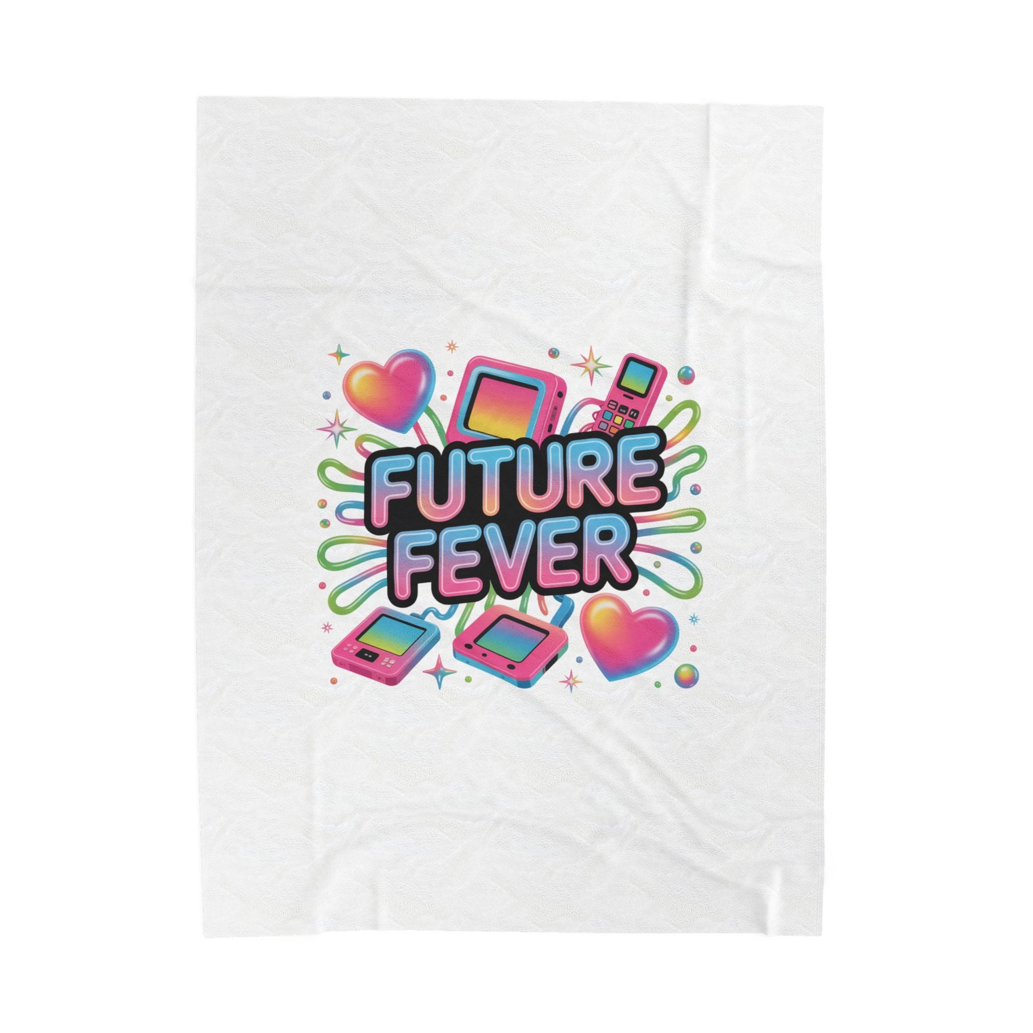 Future Fever Velveteen Blanket | Y2K Cyber Holo, retro tech print