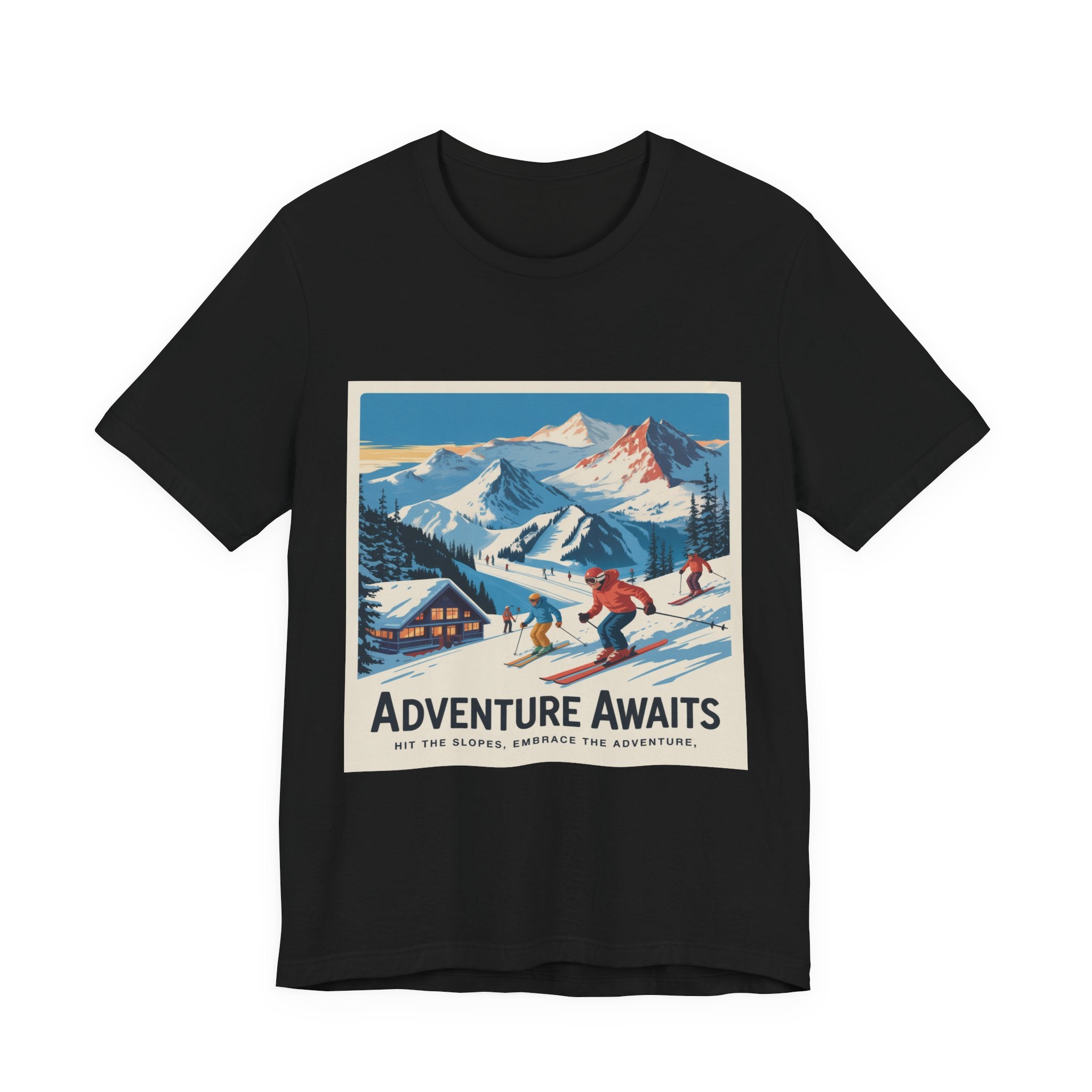 Adventure Awaits Skiing Poster tee | Mountain Ski Resort T-Shirt