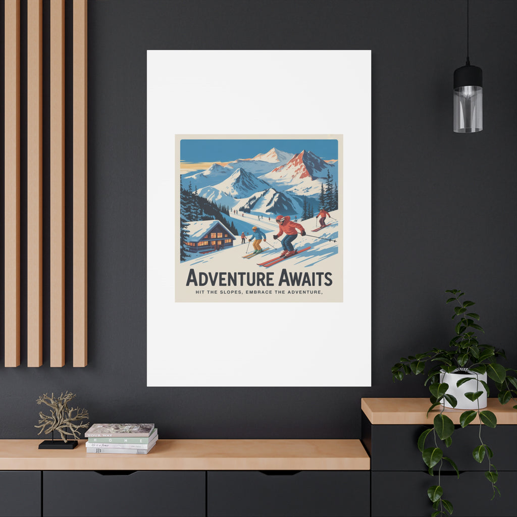 Adventure Awaits Ski Poster Canvas | Matte Stretched Wall Art