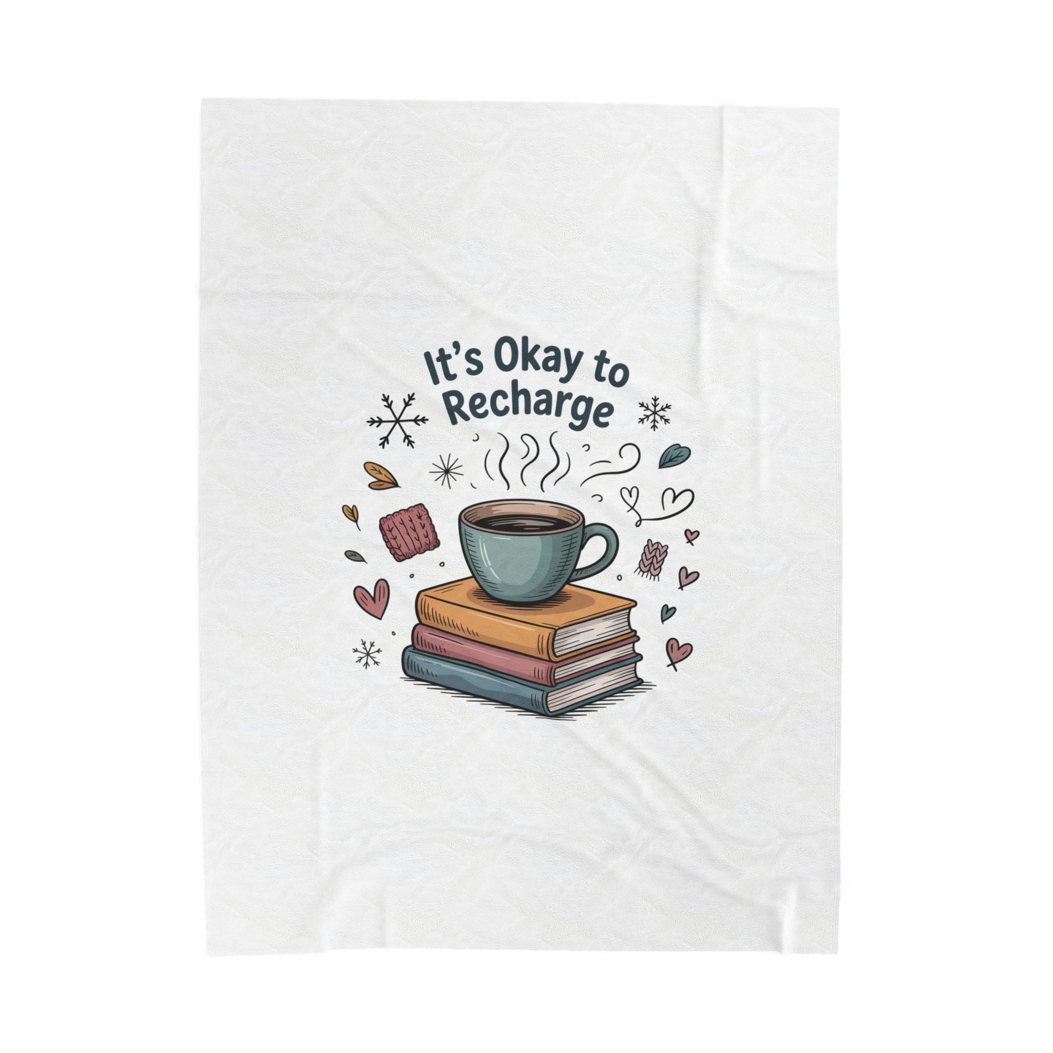 It’s Okay to Recharge Plush Blanket — Cozy Book & Coffee Comfort Throw