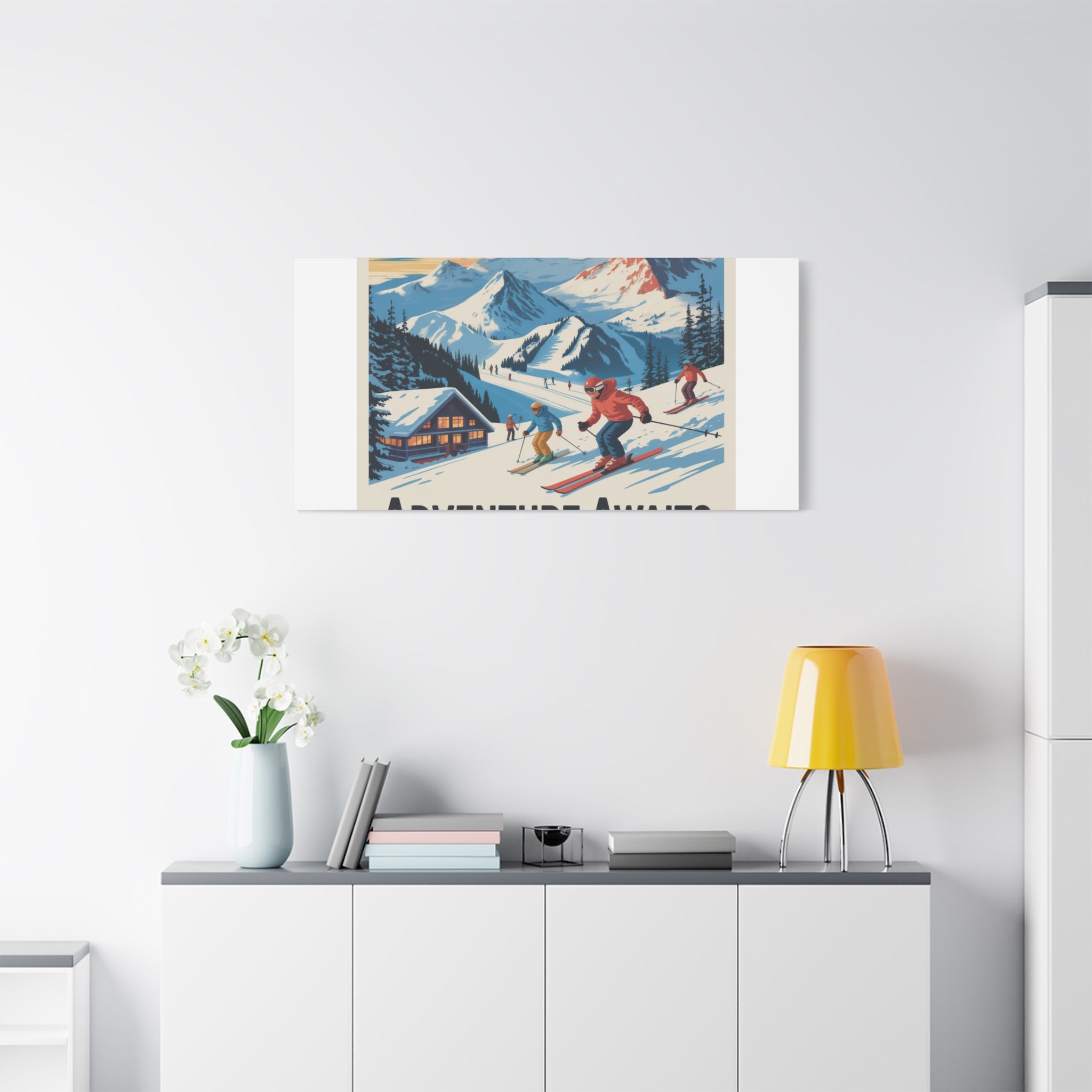Adventure Awaits Ski Poster Canvas | Matte Stretched Wall Art