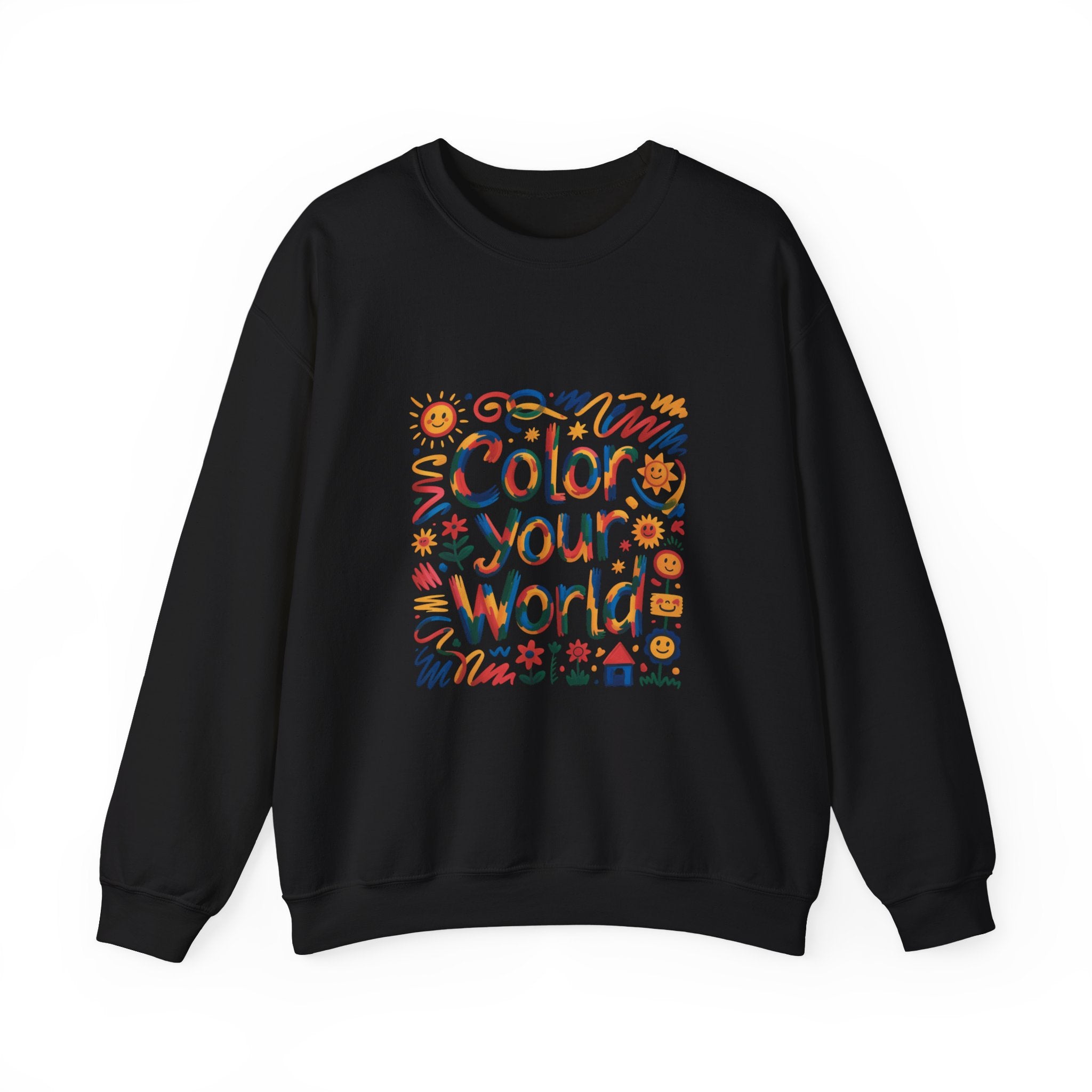 Color Your World sweatshirt | colorful doodles, sunflowers, playful typography
