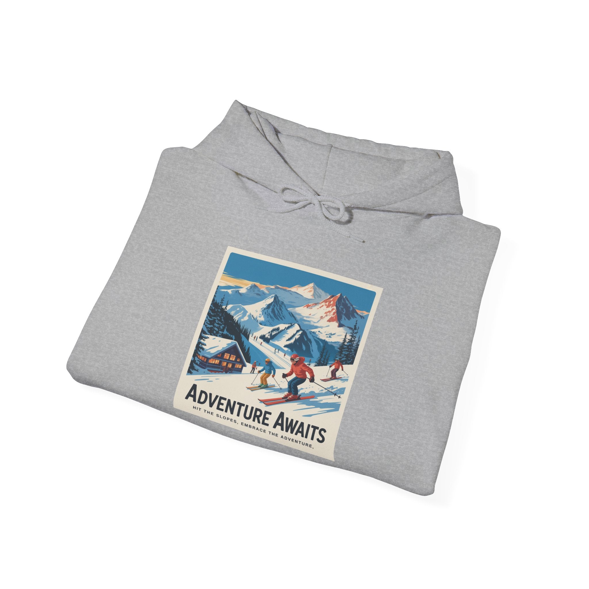 Adventure Awaits Ski Scene Hoodie | Mountain Vintage Skiing Print