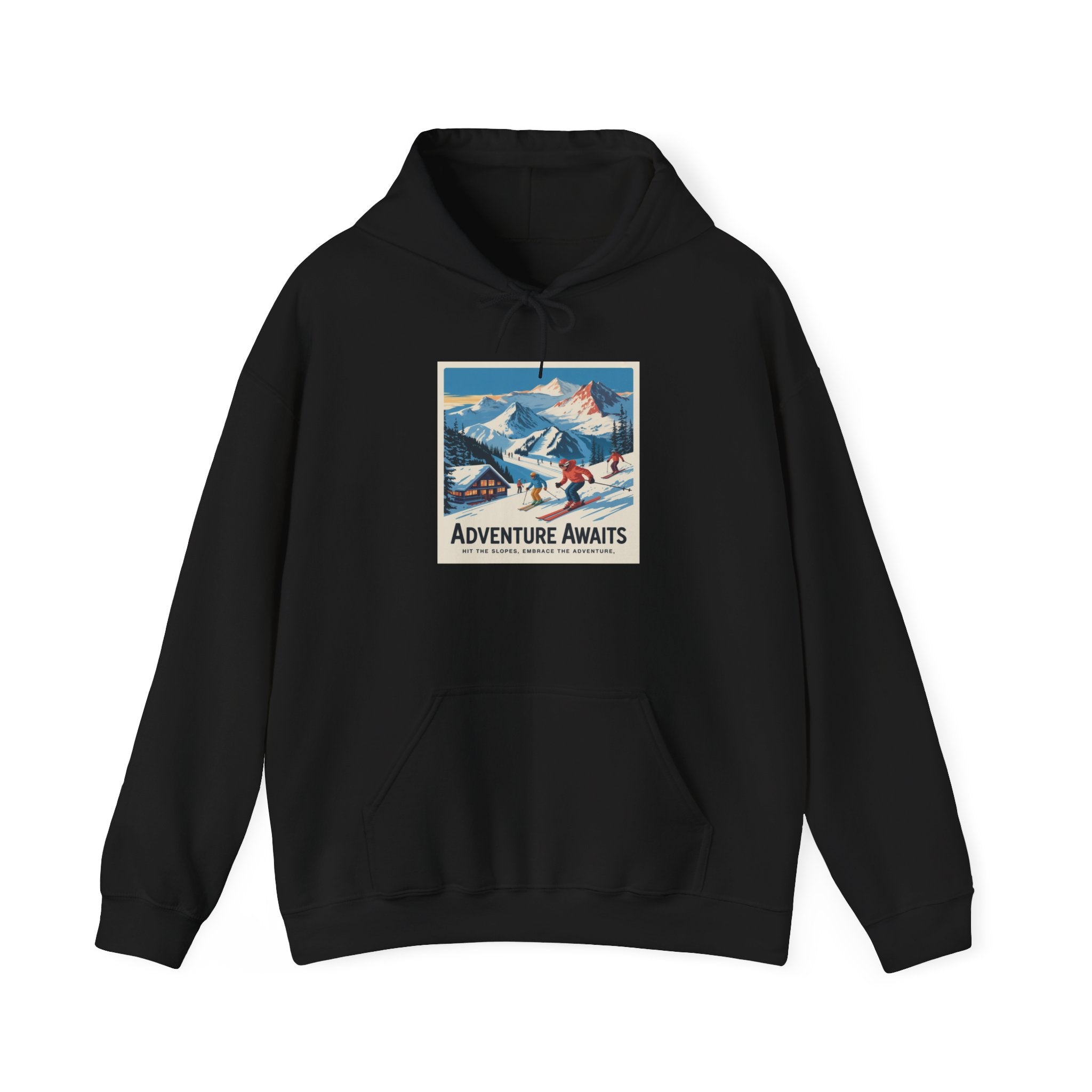Adventure Awaits Ski Scene Hoodie | Mountain Vintage Skiing Print