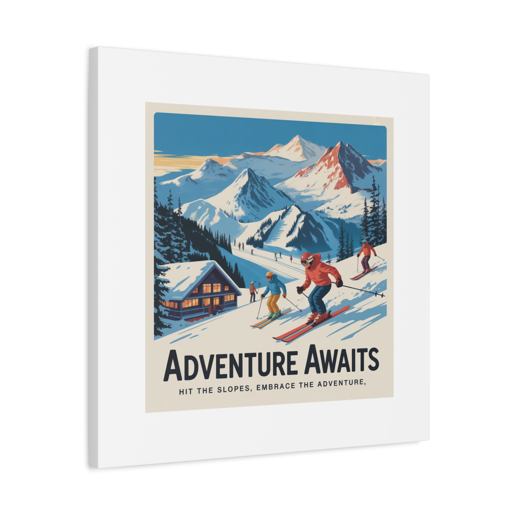 Adventure Awaits Ski Poster Canvas | Matte Stretched Wall Art