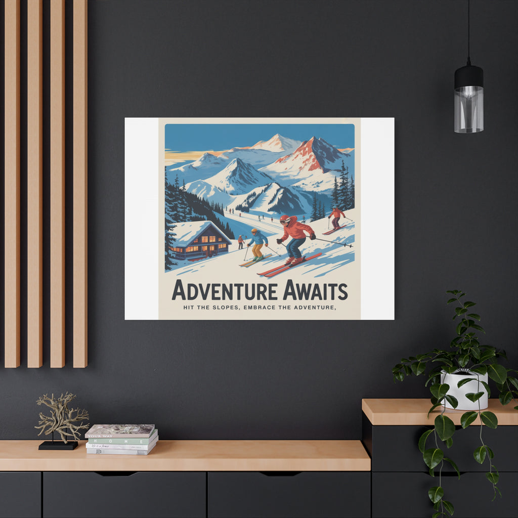 Adventure Awaits Ski Poster Canvas | Matte Stretched Wall Art