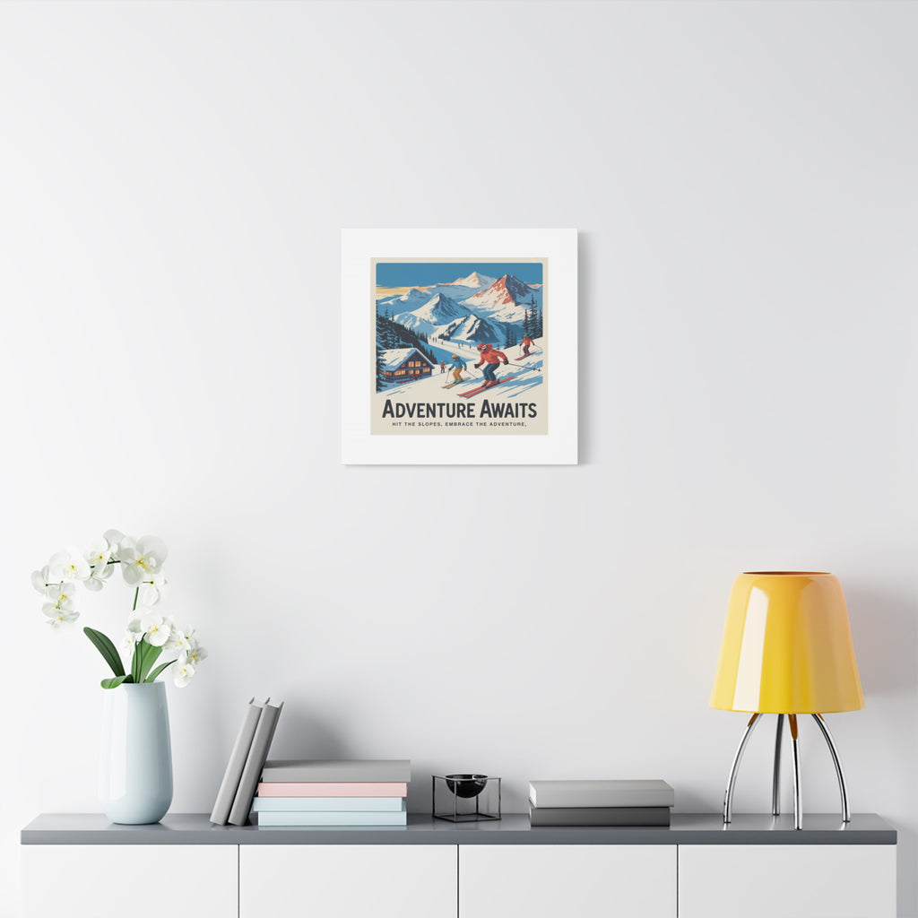 Adventure Awaits Ski Poster Canvas | Matte Stretched Wall Art