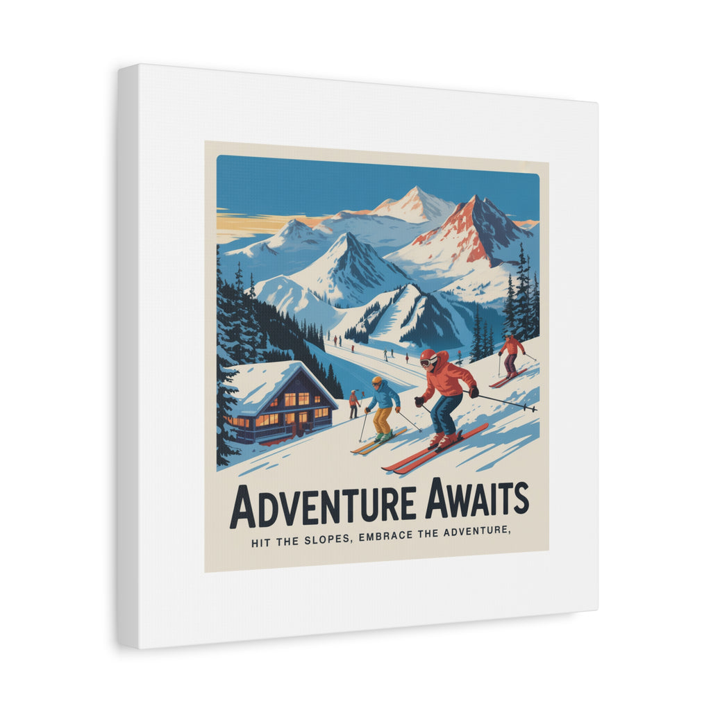 Adventure Awaits Ski Poster Canvas | Matte Stretched Wall Art