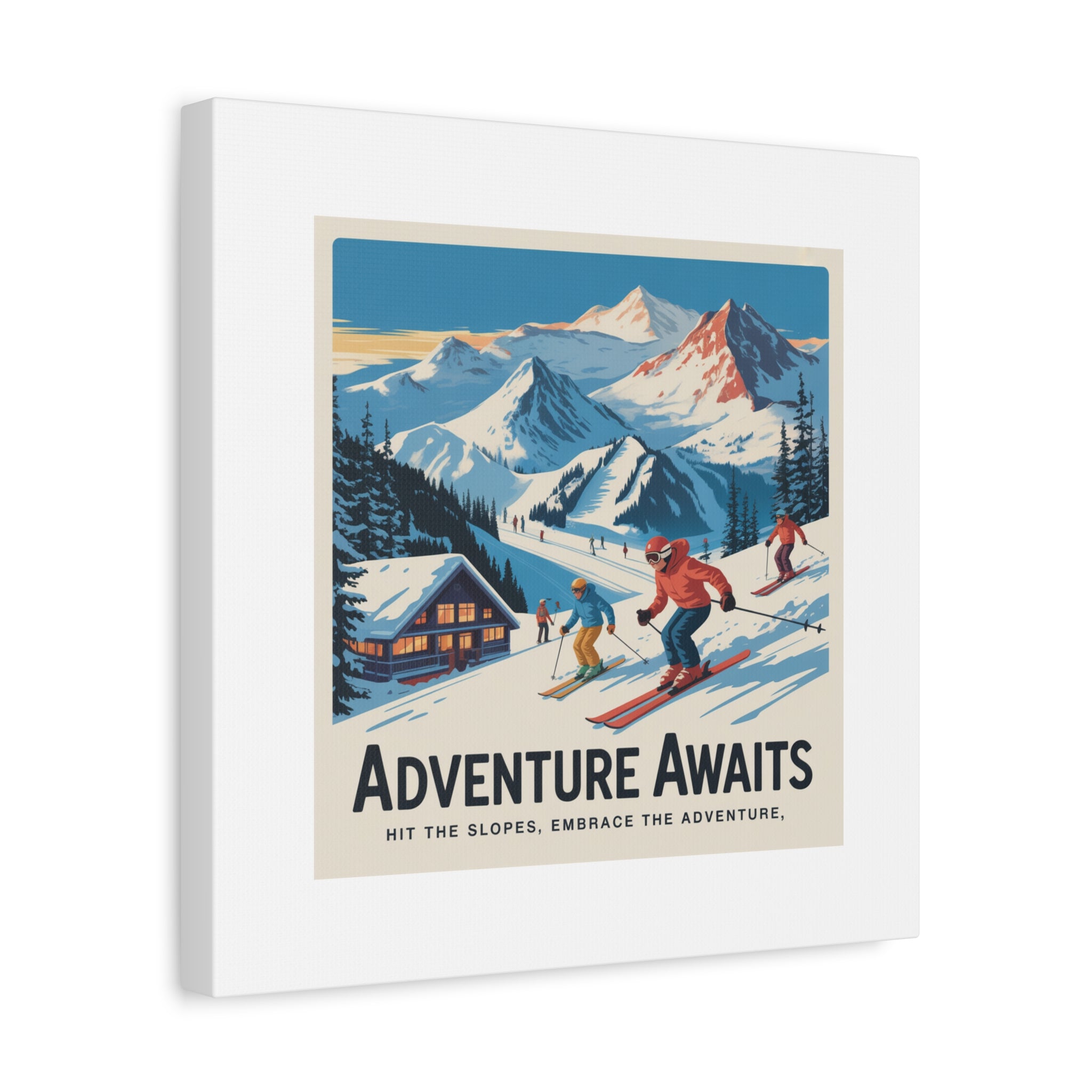 Adventure Awaits Ski Poster Canvas | Matte Stretched Wall Art