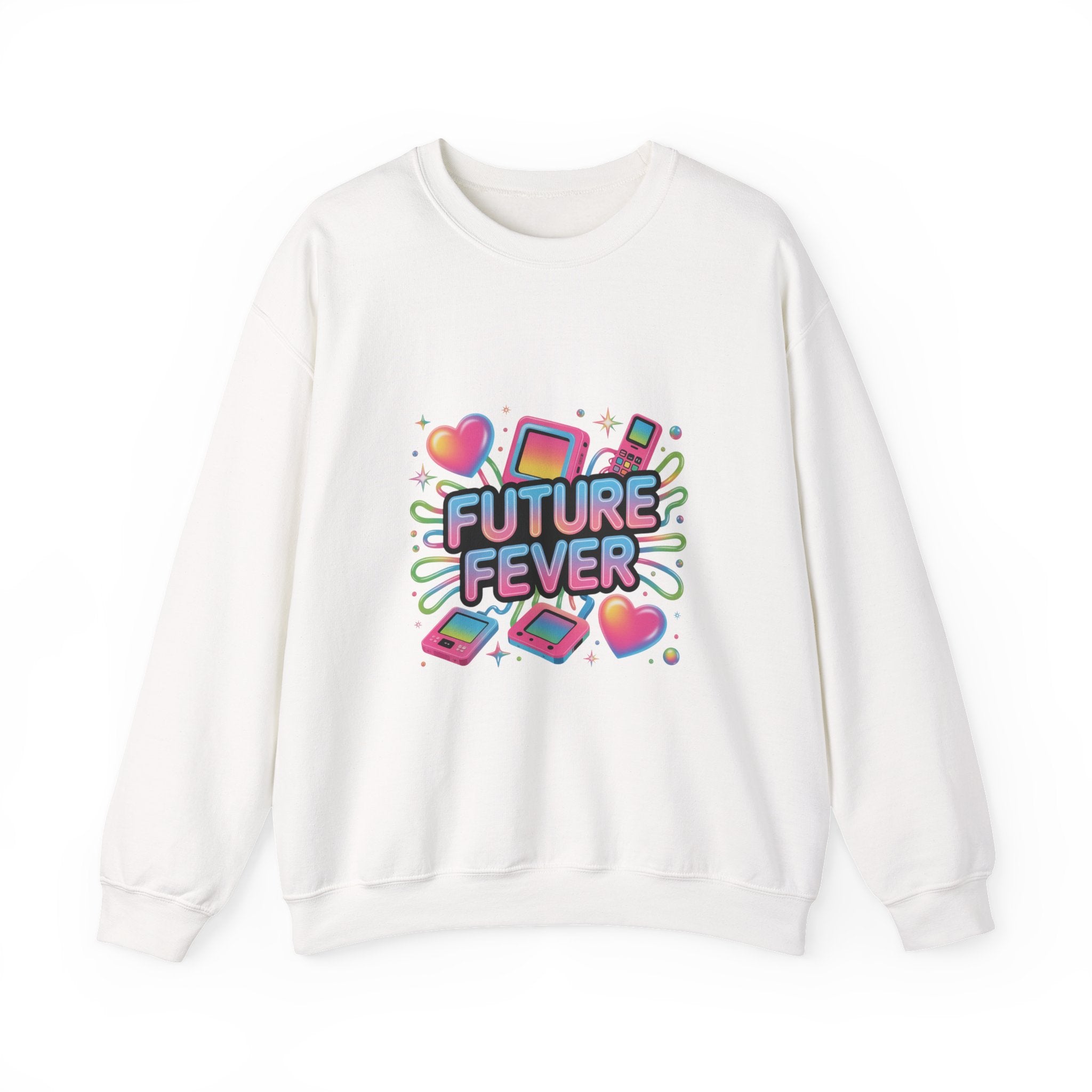 Future Fever chrome text Sweatshirt | Y2K cyber holo aesthetic, retro tech print