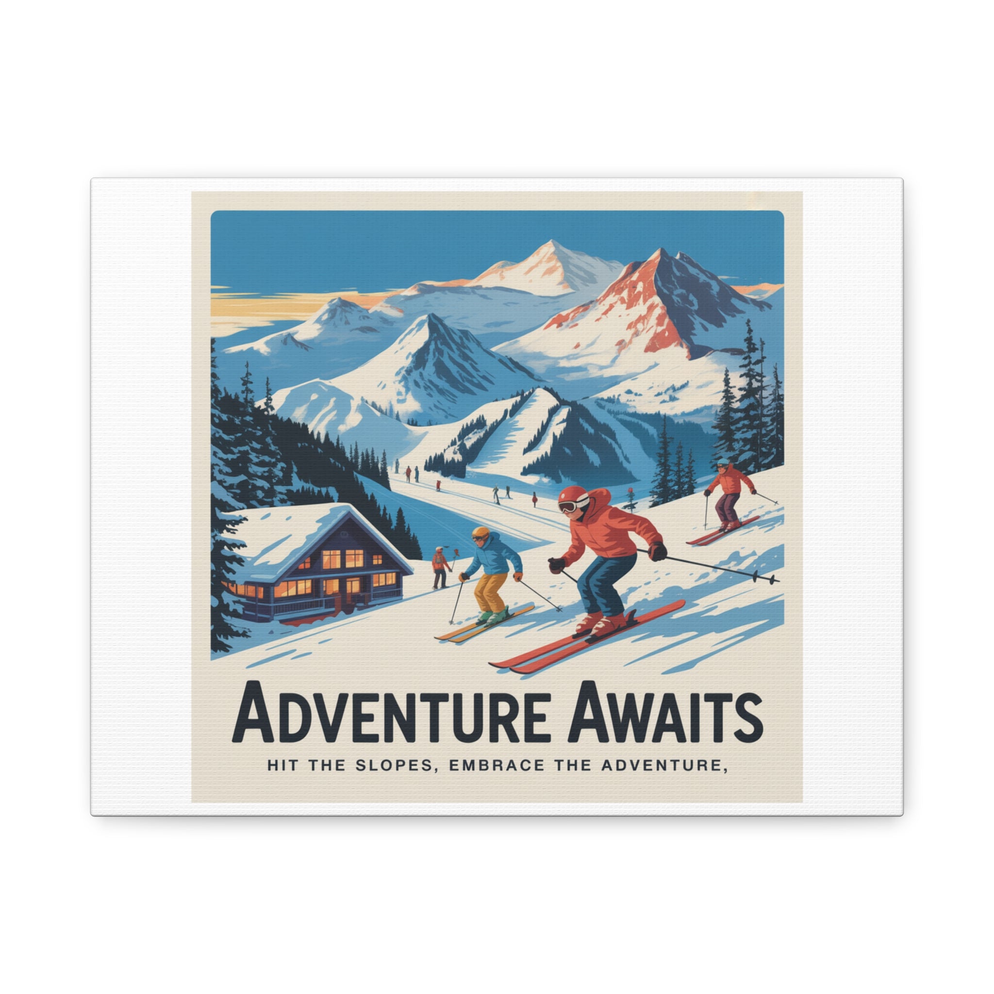 Adventure Awaits Ski Poster Canvas | Matte Stretched Wall Art