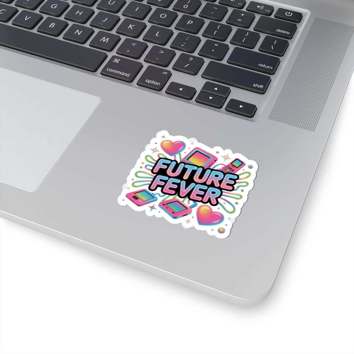 Future Fever Sticker | Y2K Cyber Holo, retro tech chrome text