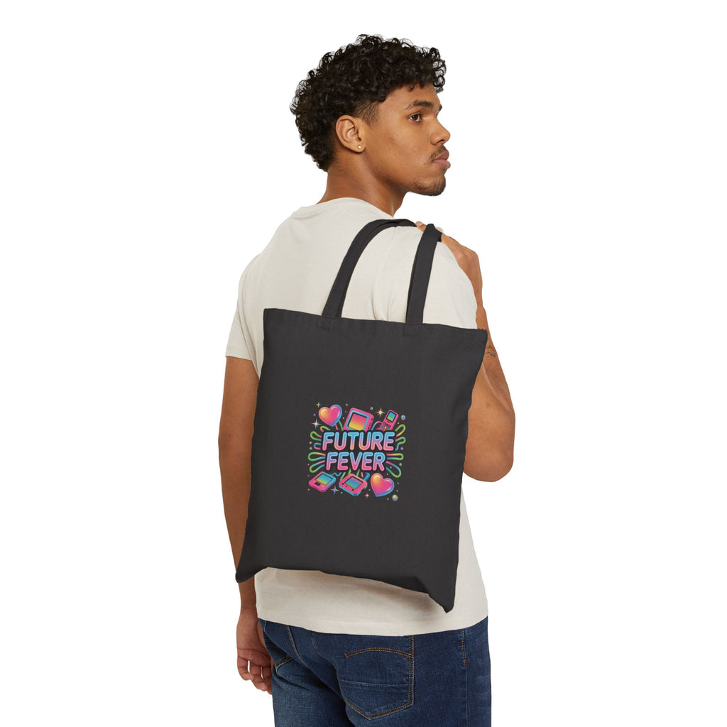 Future Fever chrome text Tote | Y2K cyber holo aesthetic, retro tech print