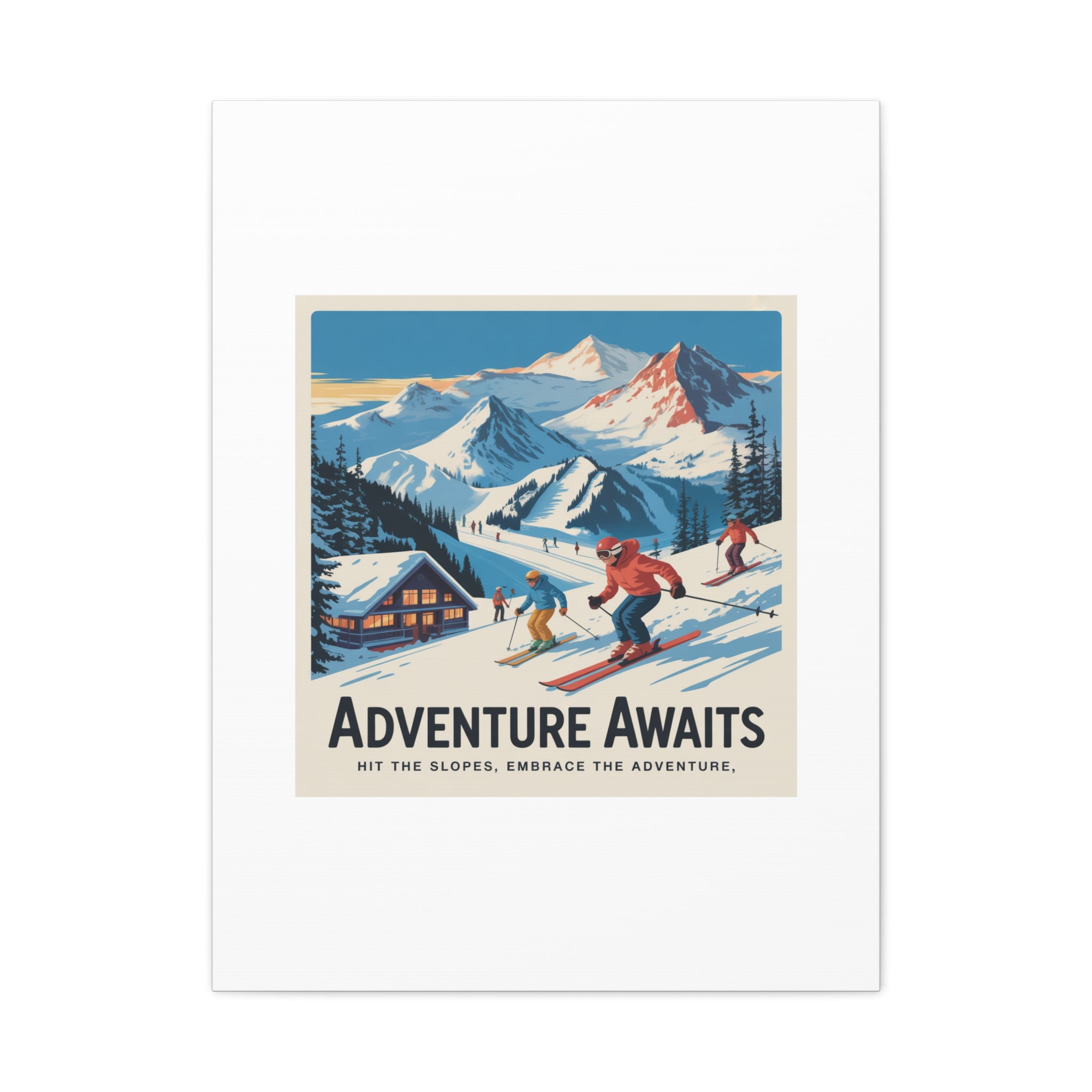 Adventure Awaits Ski Poster Canvas | Matte Stretched Wall Art