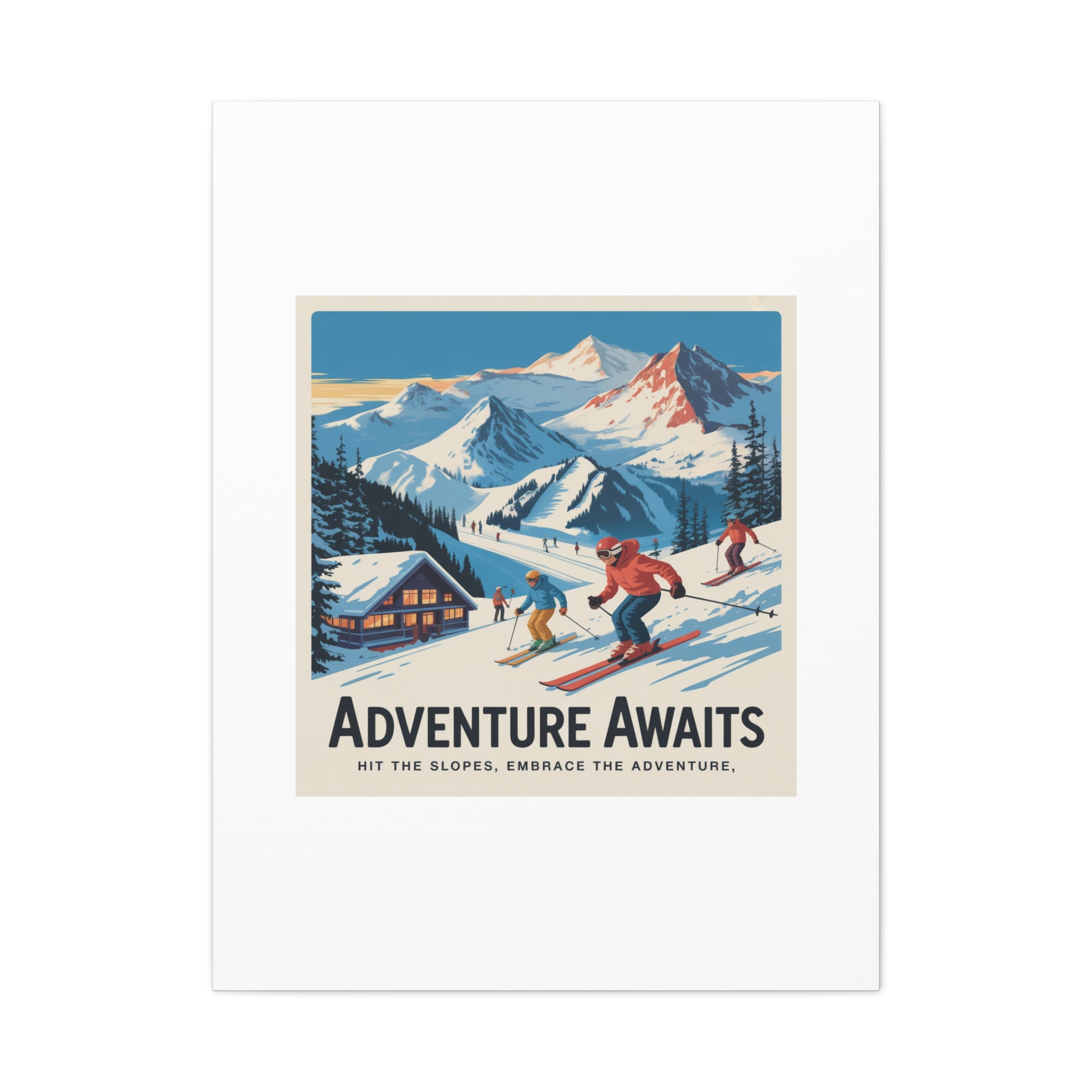 Adventure Awaits Ski Poster Canvas | Matte Stretched Wall Art