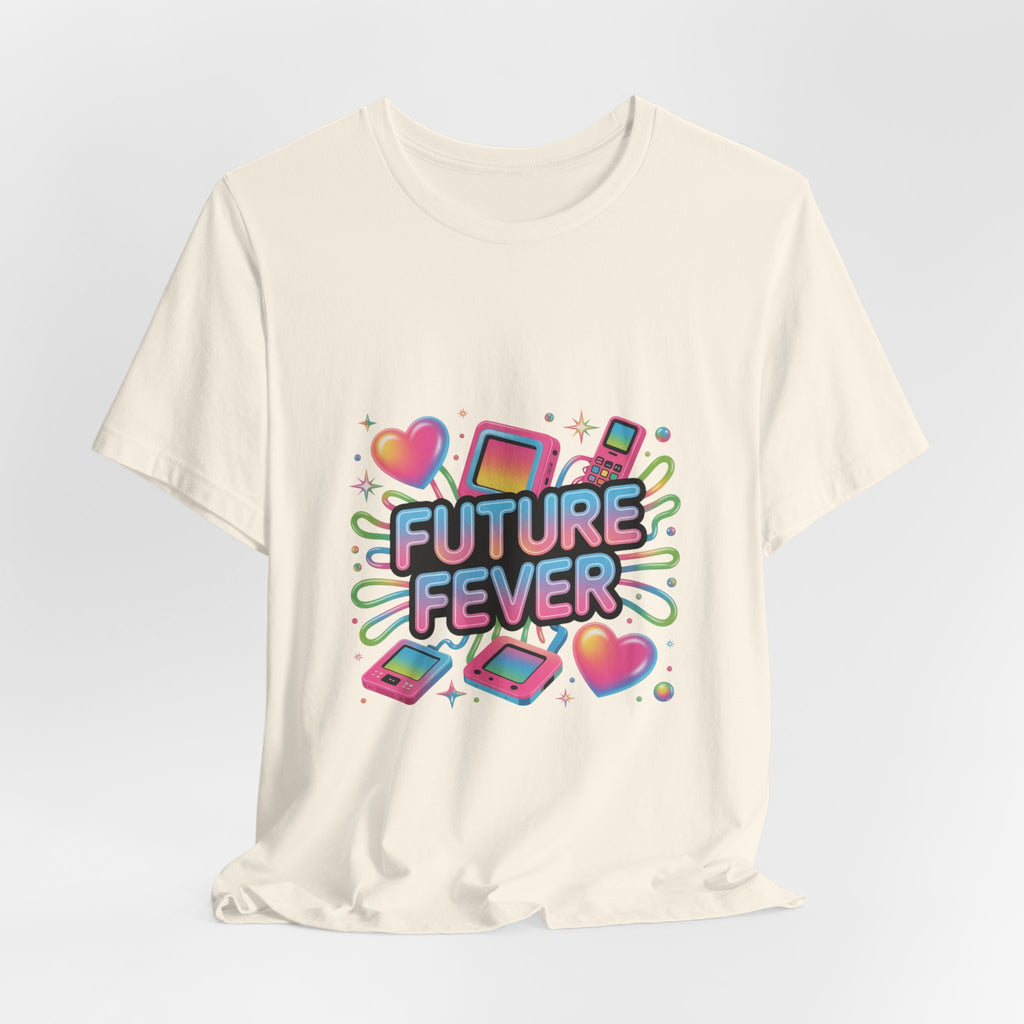 Future Fever Tee | Y2K Cyber Holo, retro tech chrome text