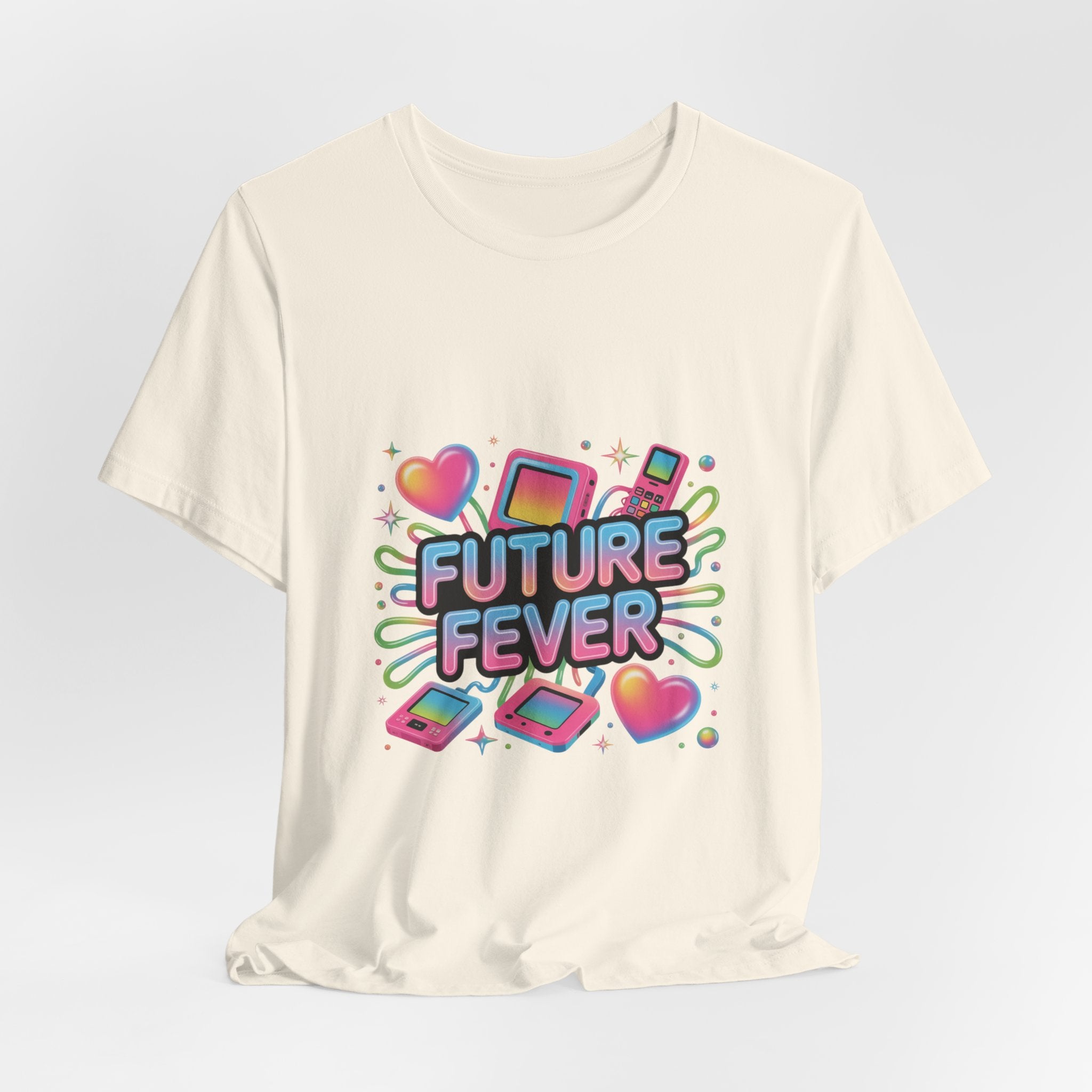 Future Fever Tee | Y2K Cyber Holo, retro tech chrome text