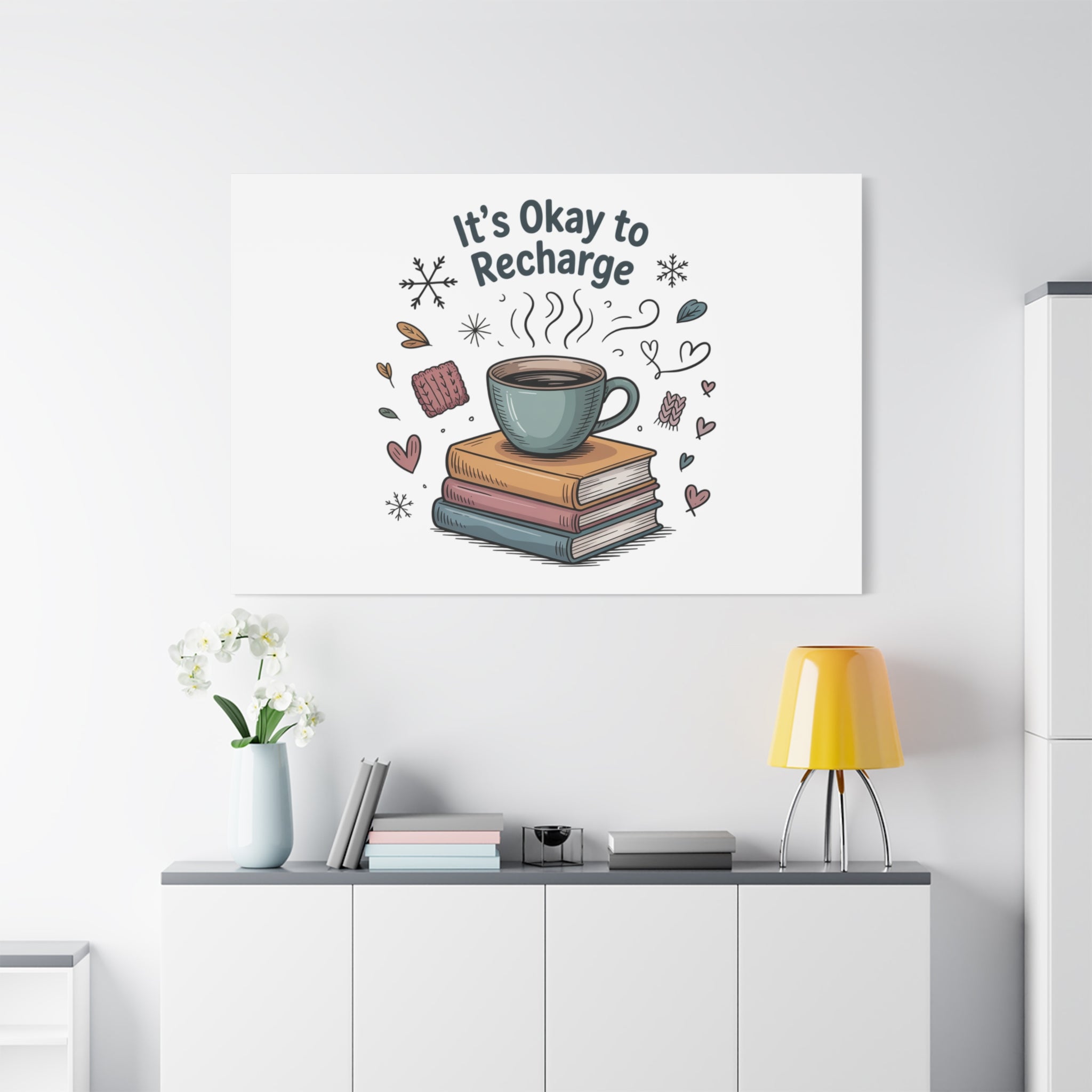 It's Okay to Recharge Canvas Wall Art - Cozy Coffee & Books Home Decor