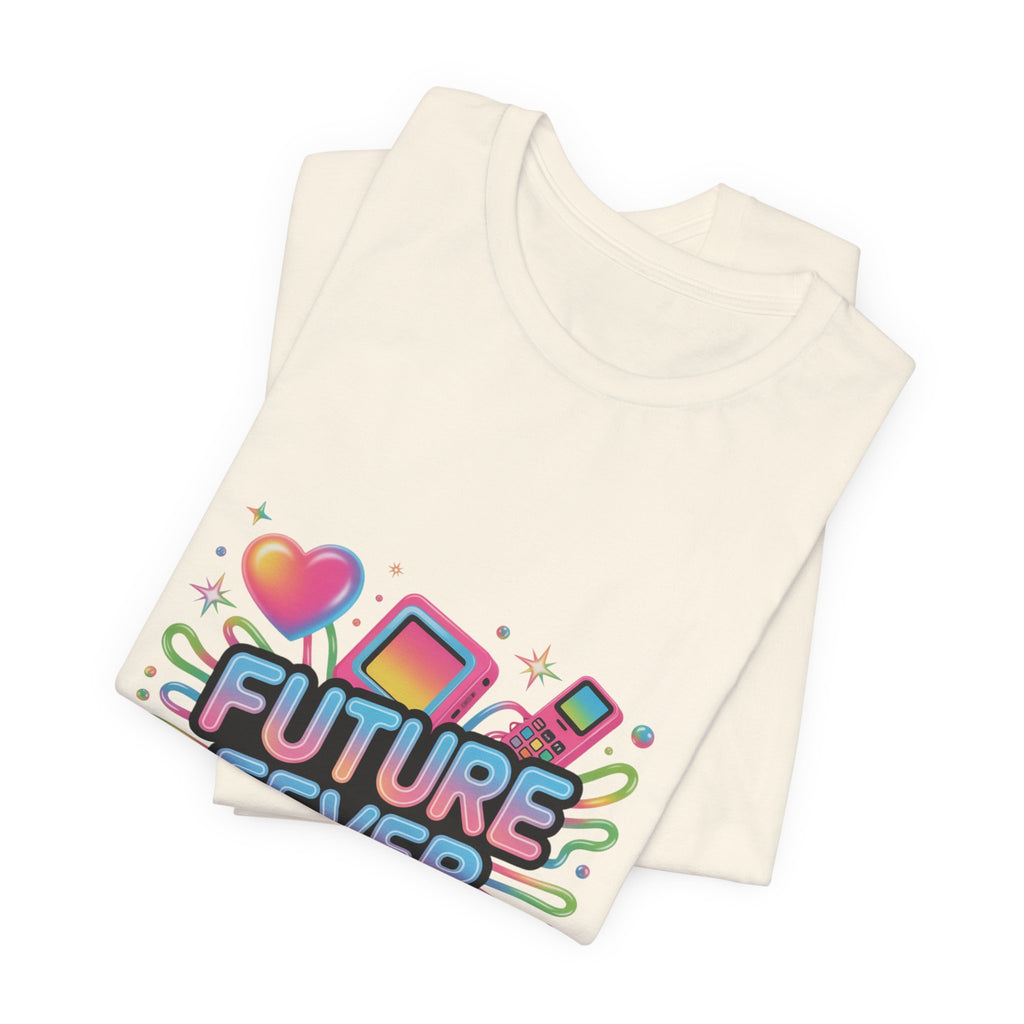 Future Fever Tee | Y2K Cyber Holo, retro tech chrome text