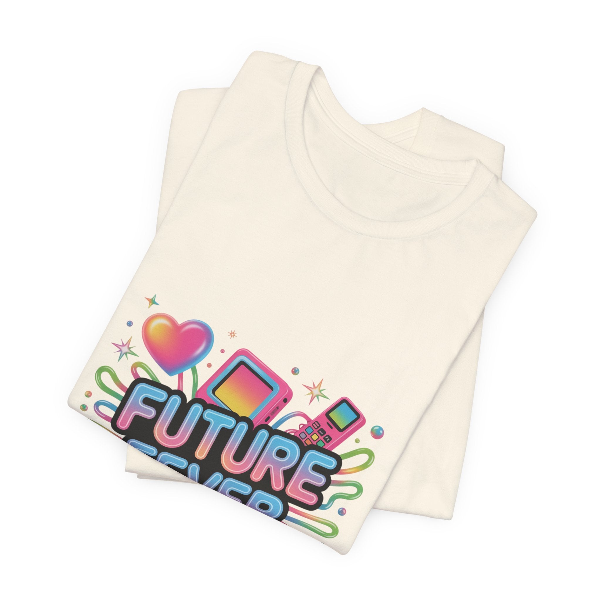 Future Fever Tee | Y2K Cyber Holo, retro tech chrome text