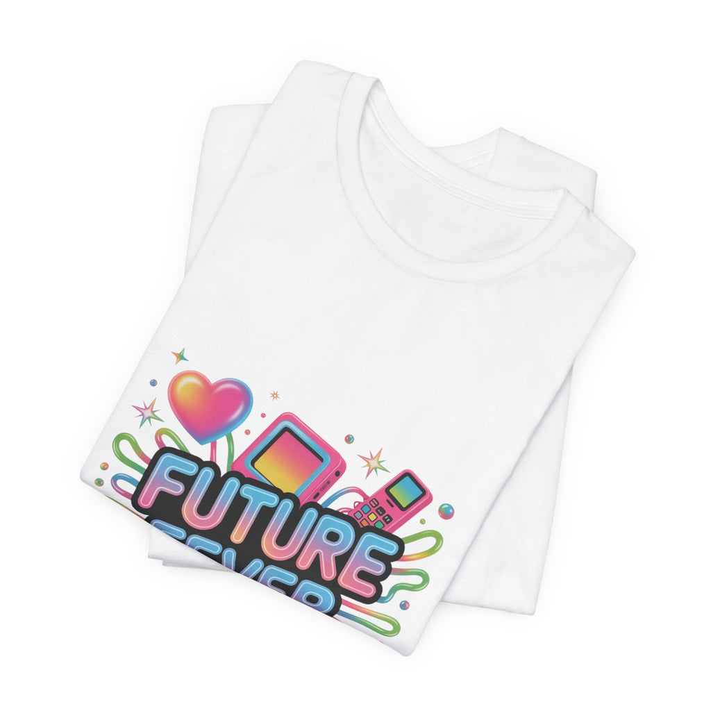 Future Fever Tee | Y2K Cyber Holo, retro tech chrome text
