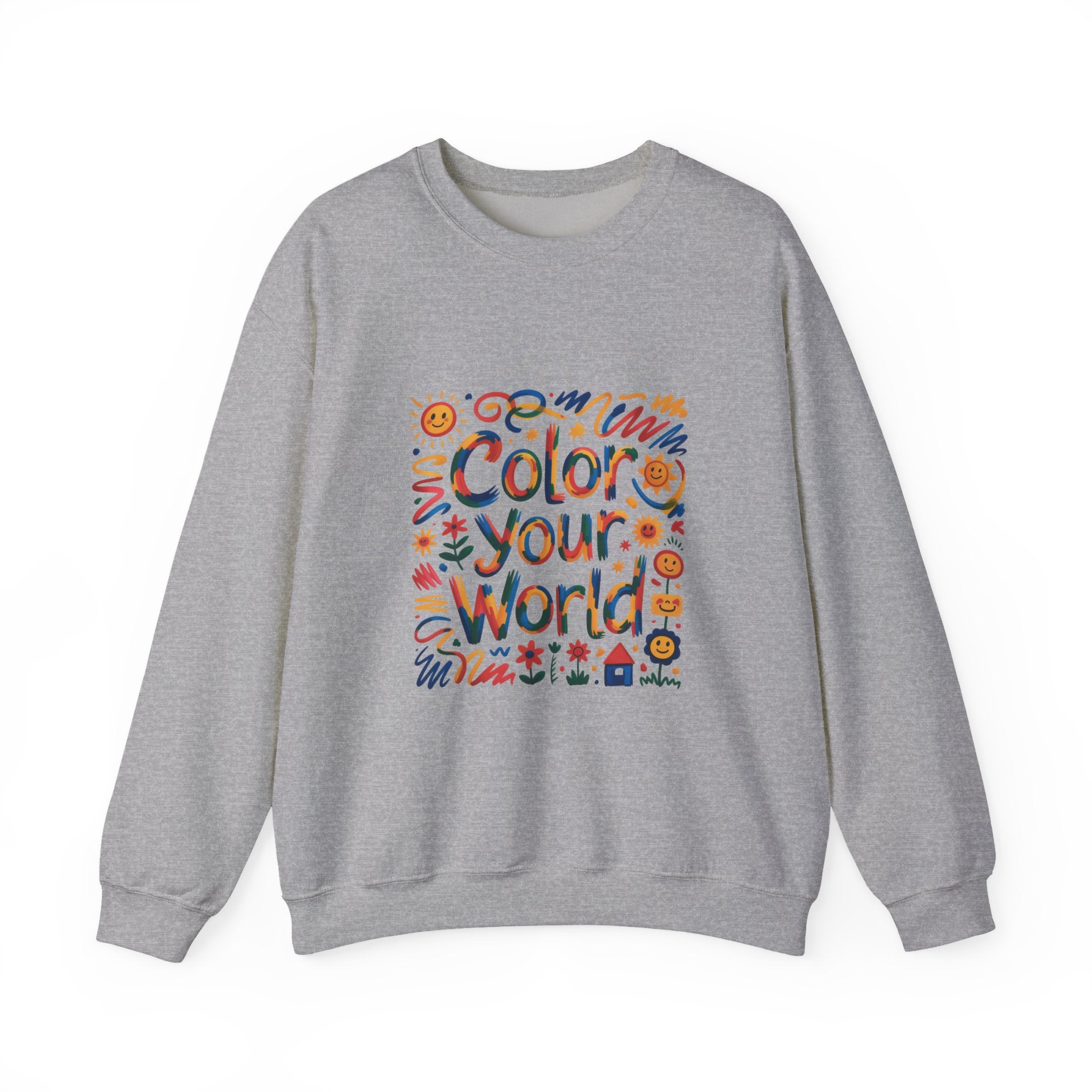 Color Your World sweatshirt | colorful doodles, sunflowers, playful typography