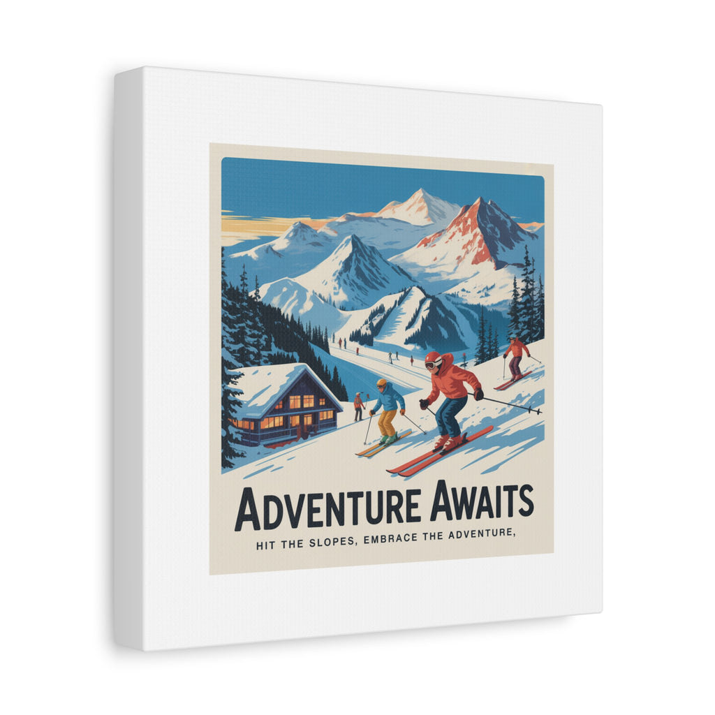 Adventure Awaits Ski Poster Canvas | Matte Stretched Wall Art
