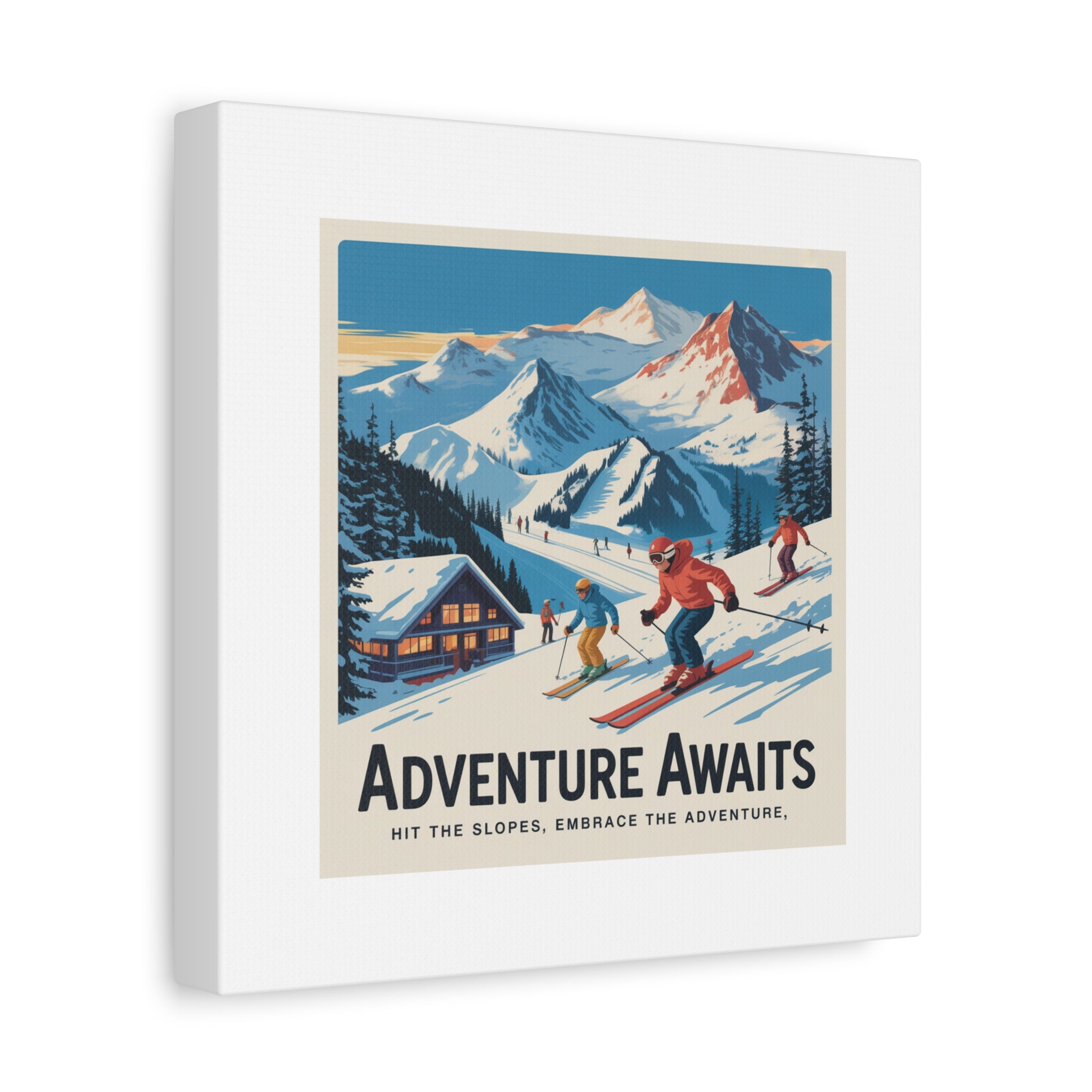 Adventure Awaits Ski Poster Canvas | Matte Stretched Wall Art