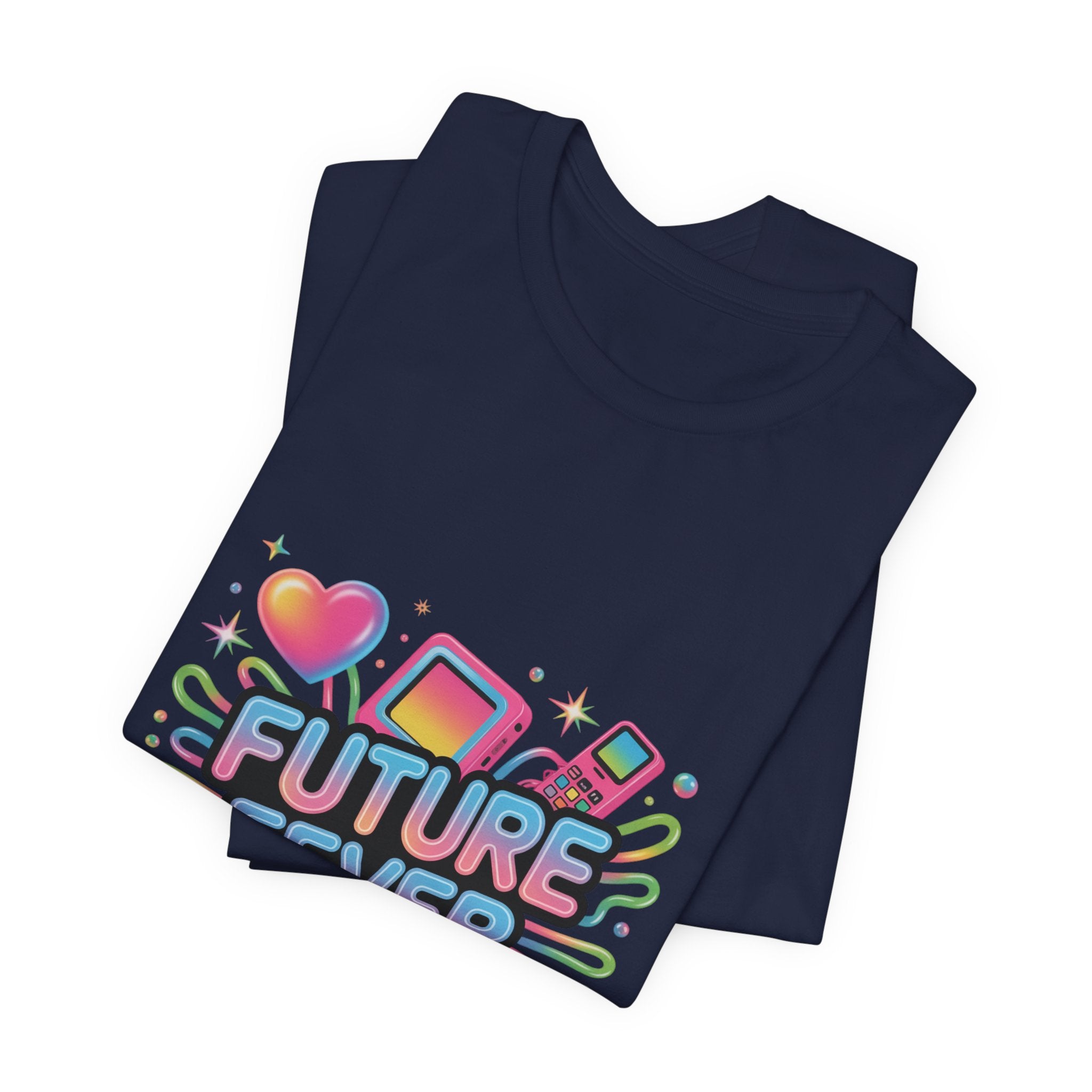 Future Fever Tee | Y2K Cyber Holo, retro tech chrome text