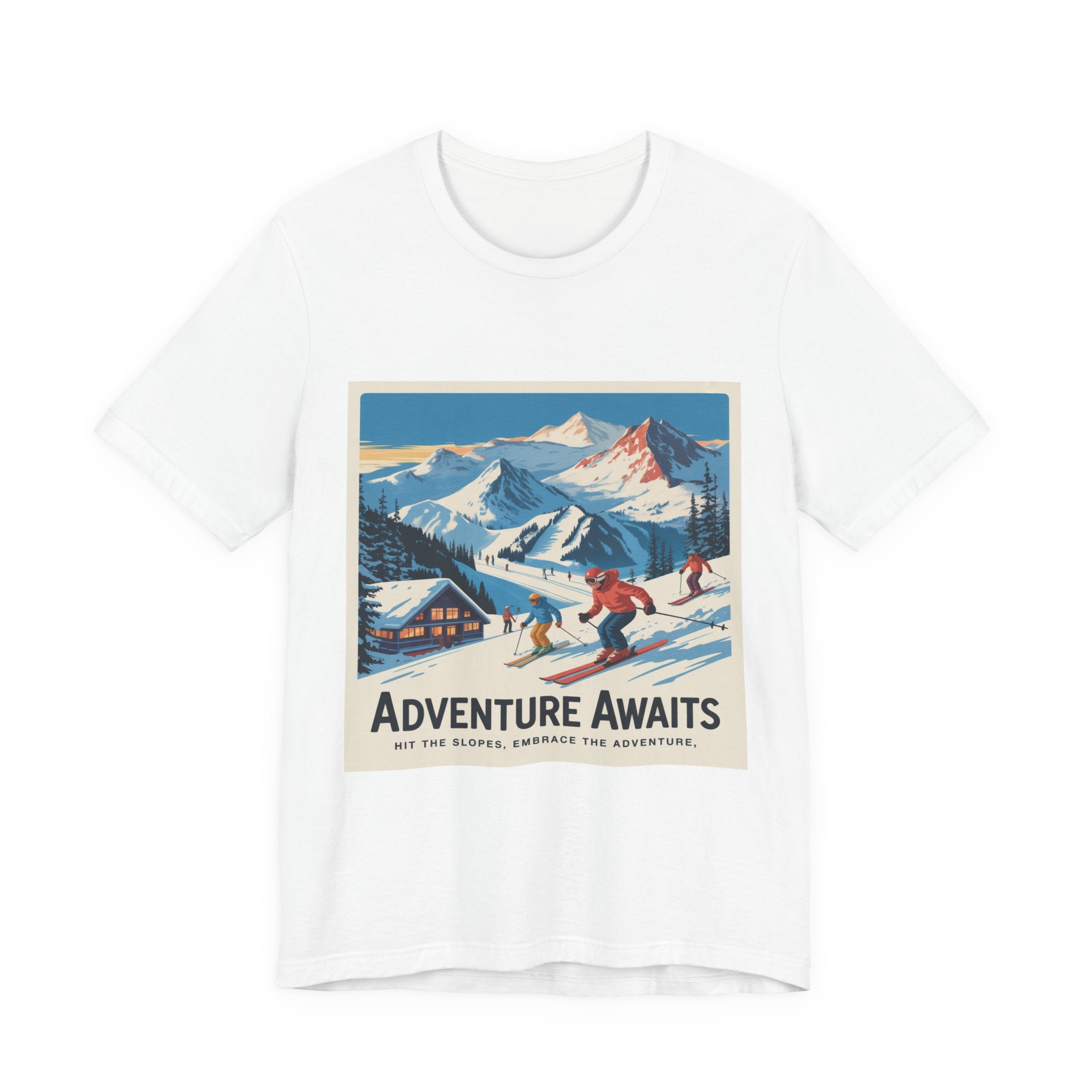 Adventure Awaits Skiing Poster tee | Mountain Ski Resort T-Shirt